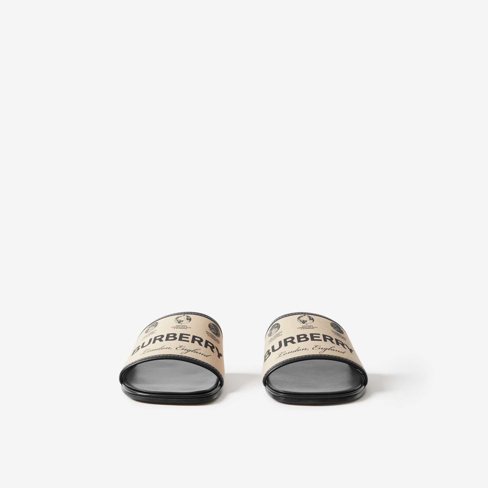 Label Print Gabardine and Leather Slides - 2