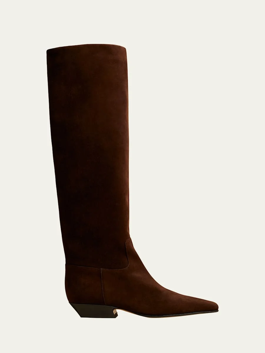 Suede Square-Toe Knee Boots - 1