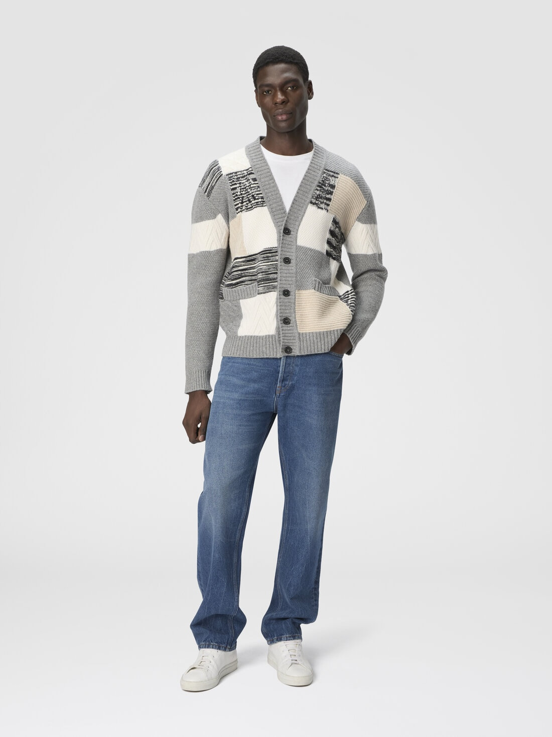 The cardigan in pure wool with flame and zigzag inserts - 2