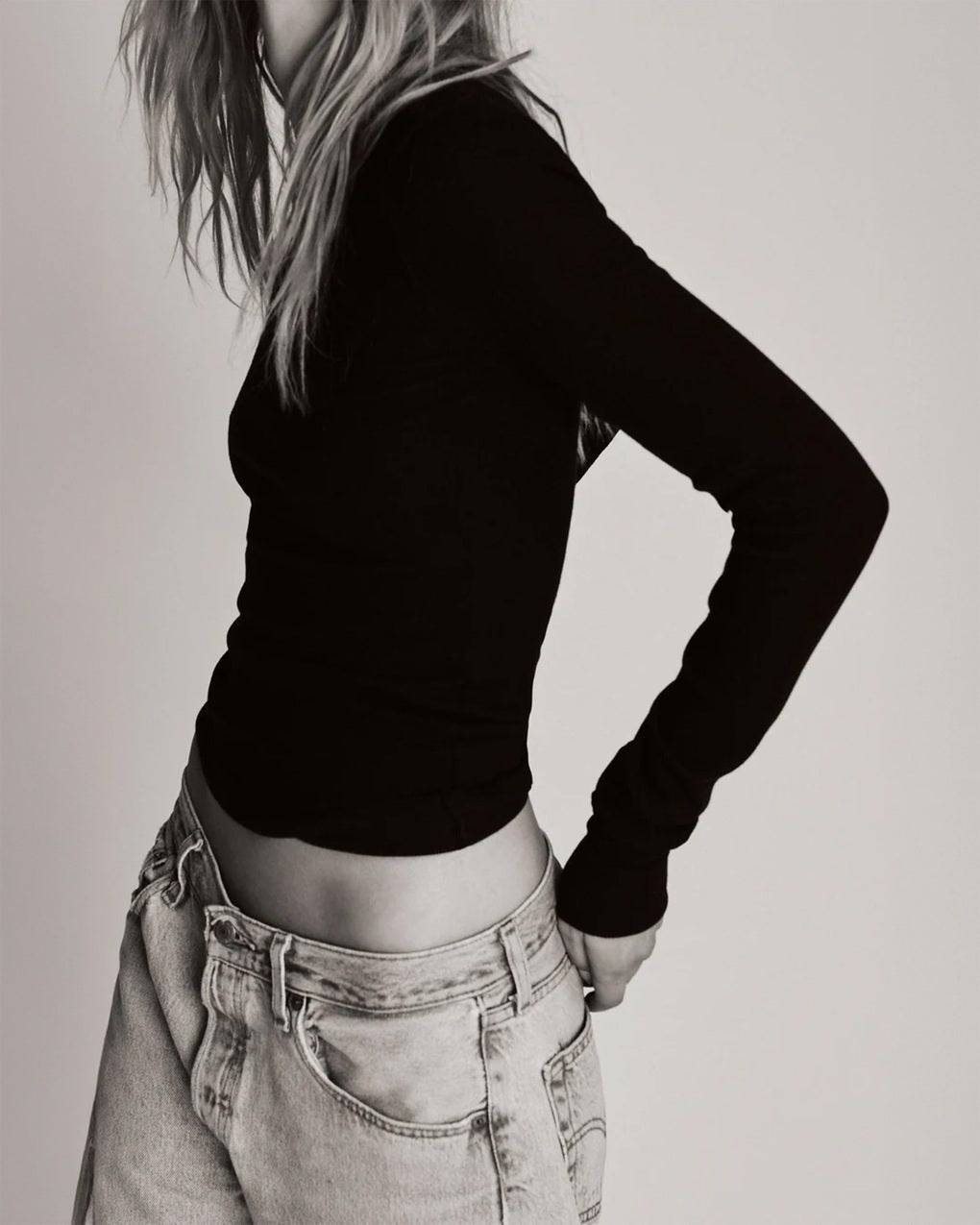 LONG SLEEVE FITTED TOP Black - 4