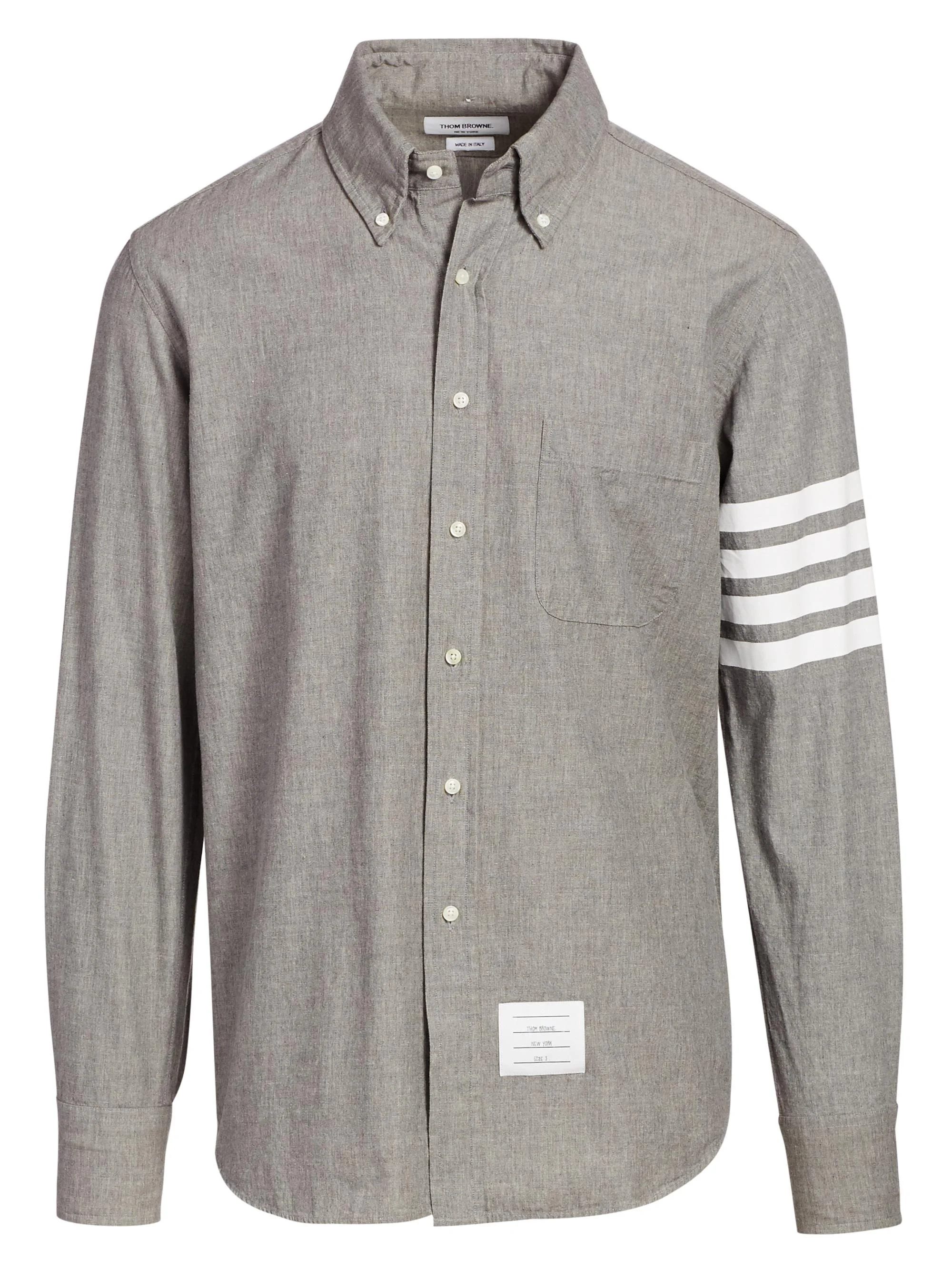 Men's Straight-Fit Button-Down Stripe Long Sleeve Shirt - Med Grey - 1