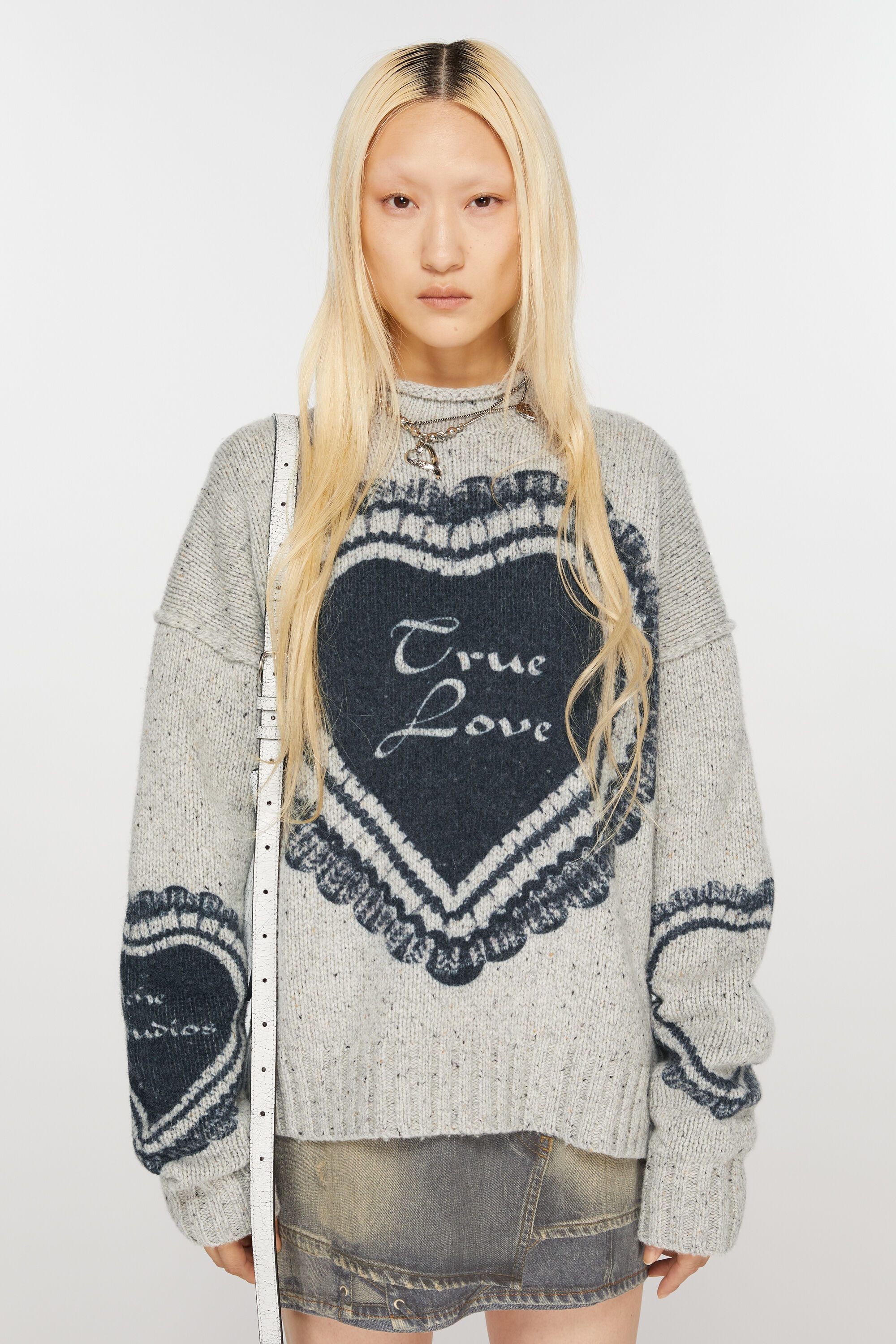 Printed wool blend jumper - Light grey - 2