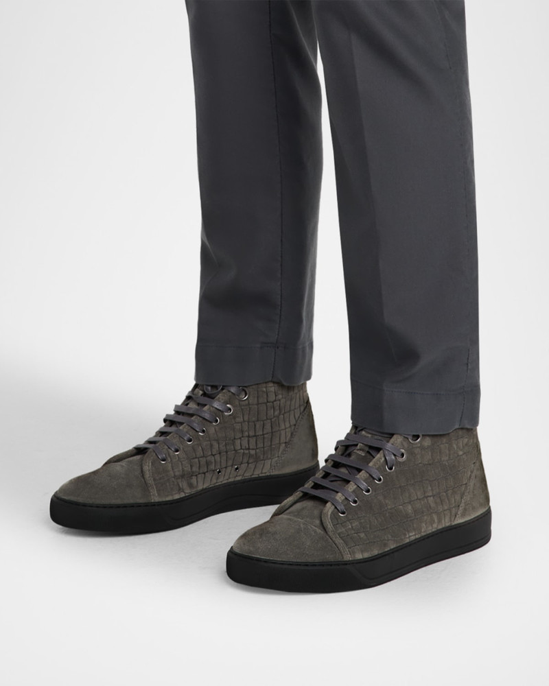 Lanvin Men's DBB1 Croc-Embossed Suede High-Top Sneakers outlook