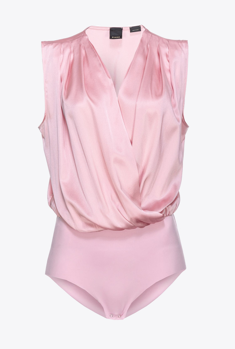 STRETCH SATIN WRAP-FRONT BODYSUIT 1