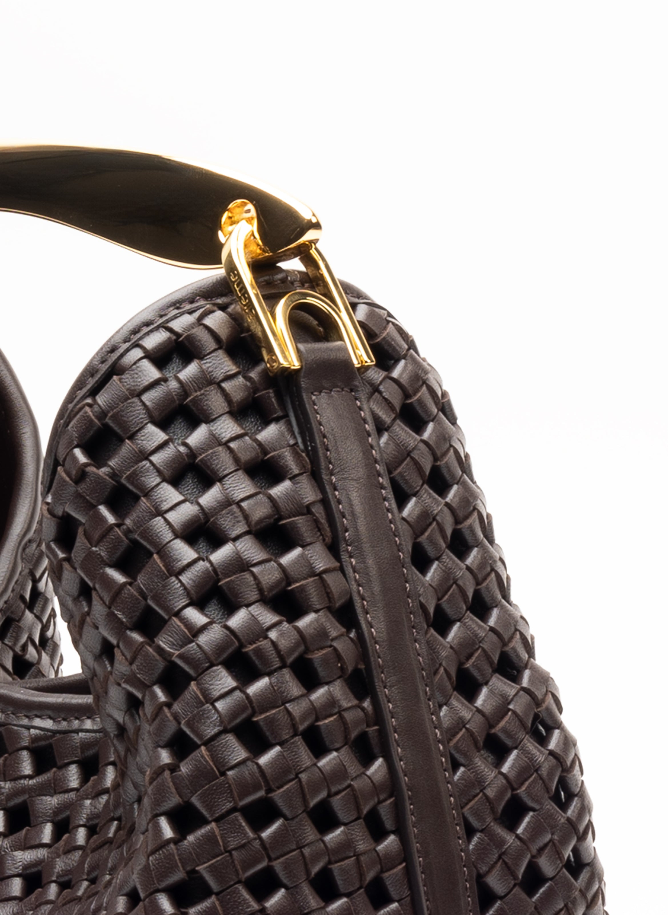 Small Boomerang Woven Leather Dark Brown - 5