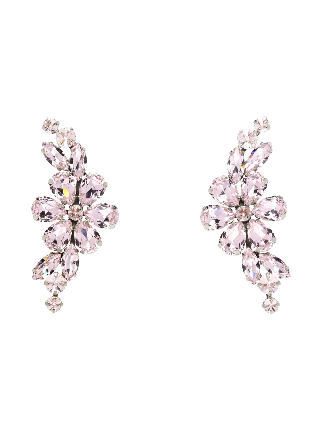 Simone Rocha Silver & Pink Floral Crystal Half Moon Earrings