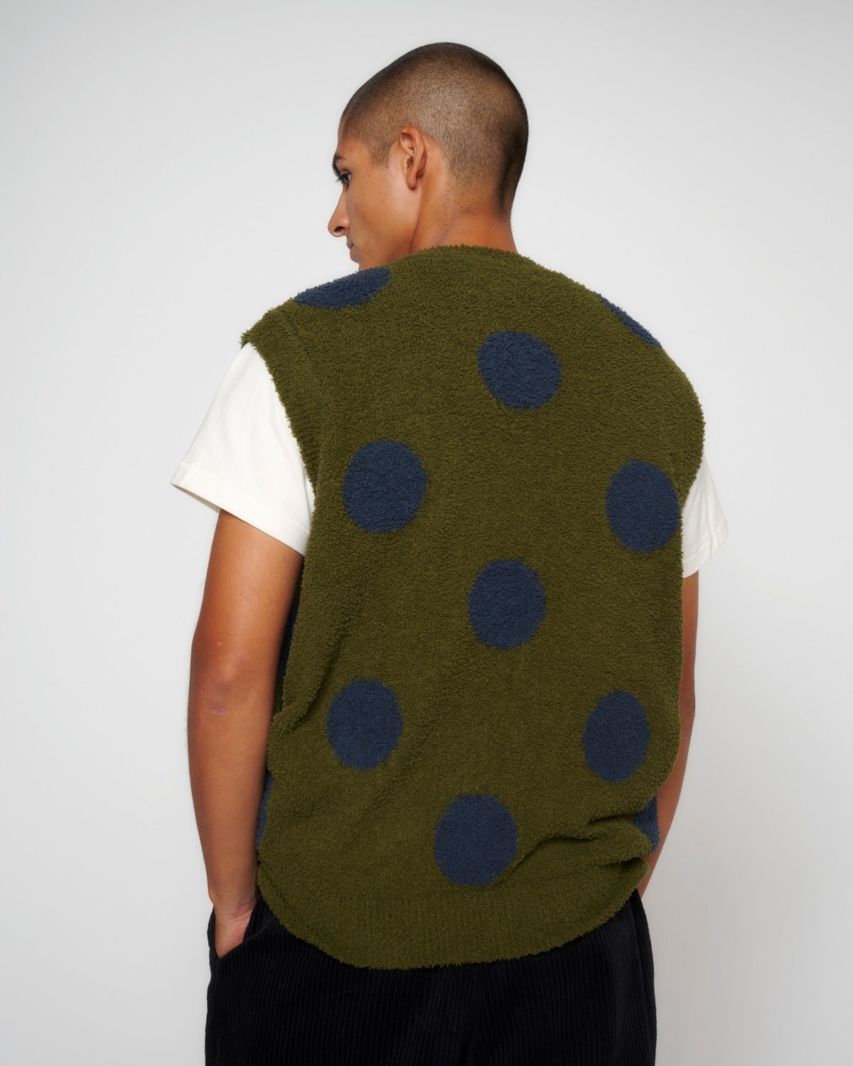 Teddy Fur Dot Knit Vest - Olive - 5
