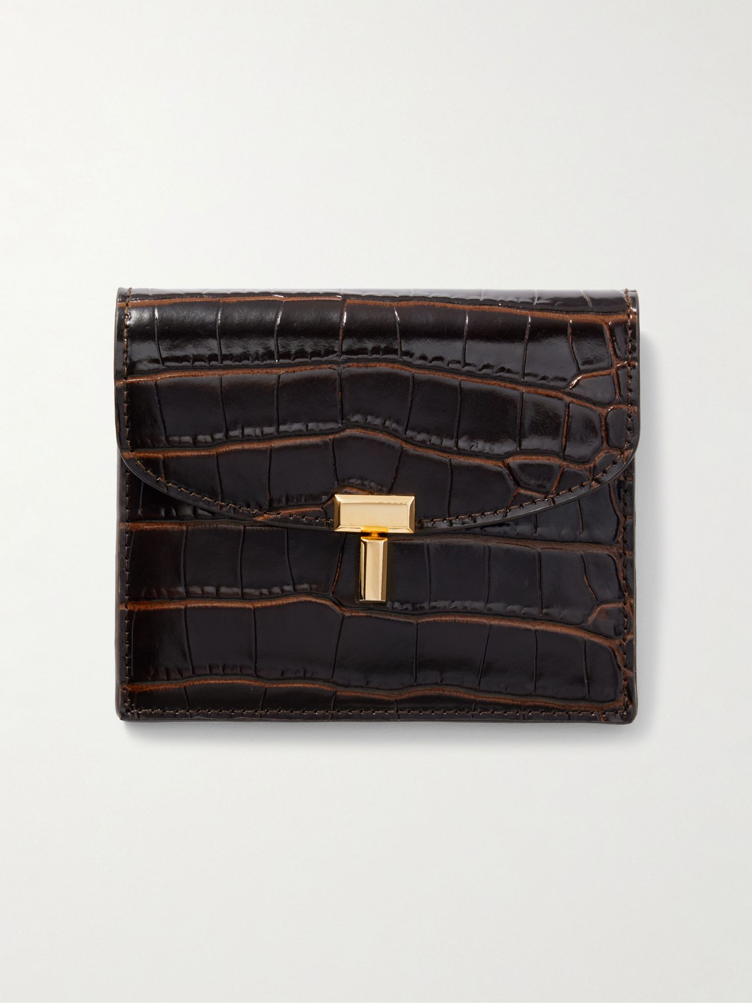 T-Lock croc-effect leather cardholder Dark brown - 1