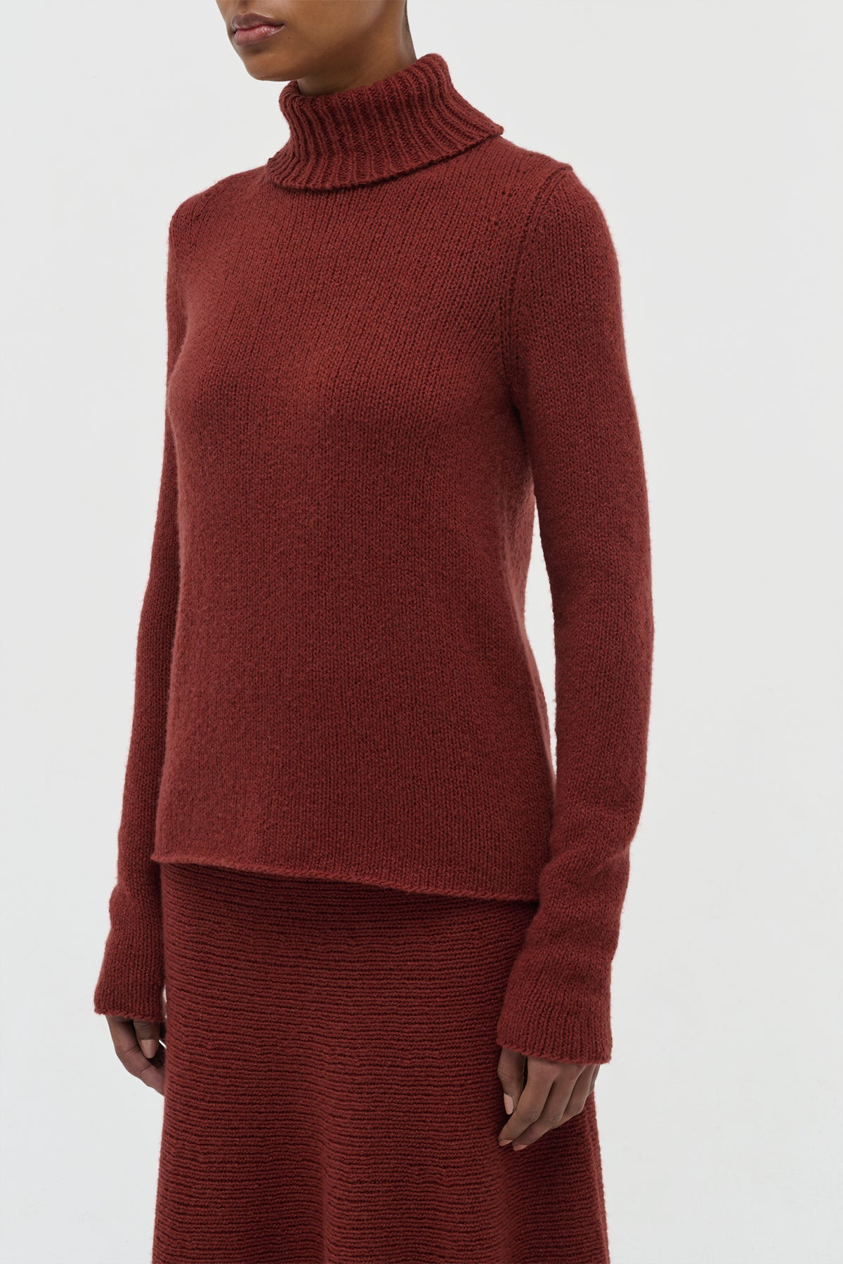 Nelle Knit Turtleneck in Burnt Sienna Cashmere - 5