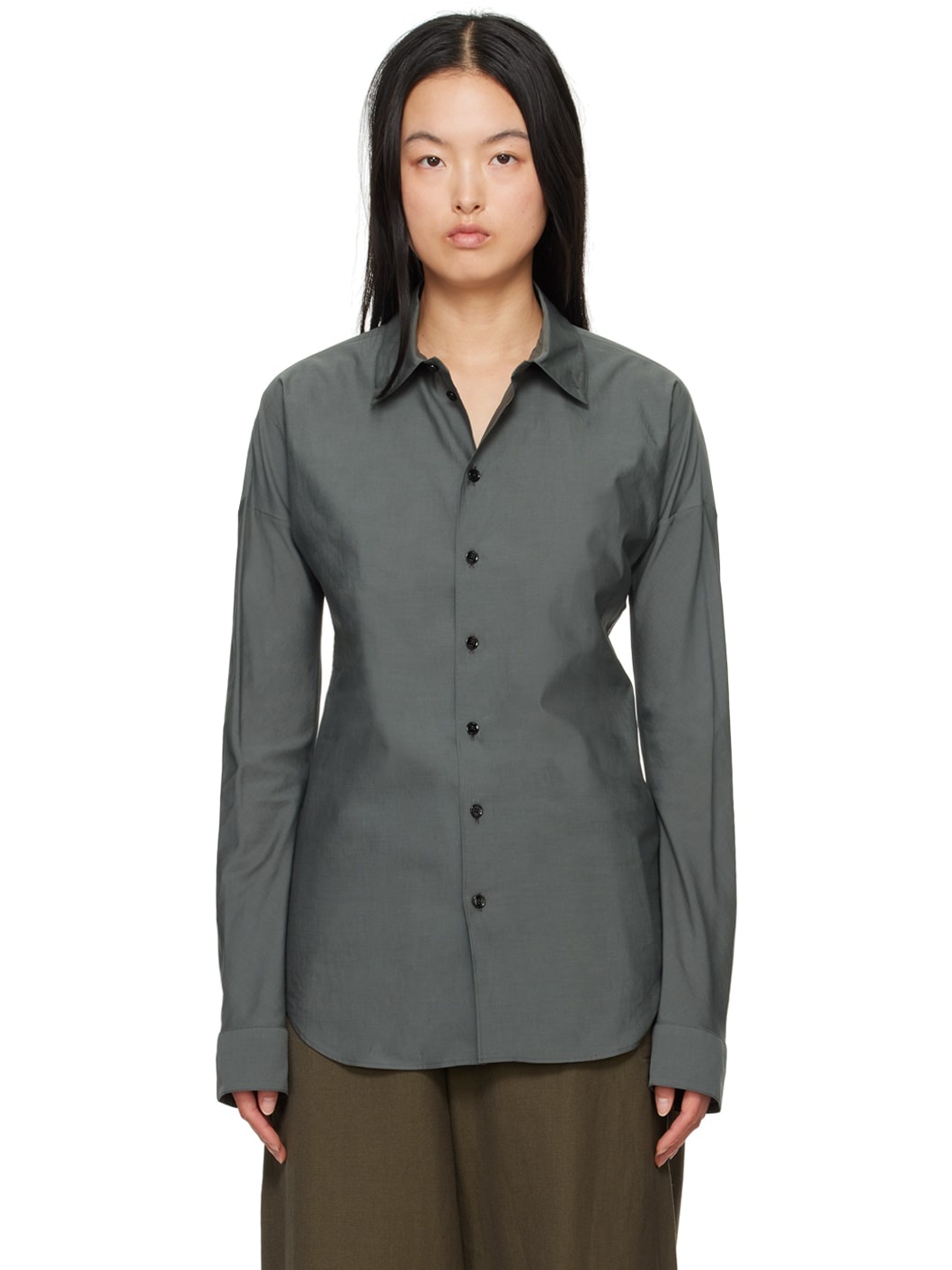 Gray Band Collar Shirt - 1