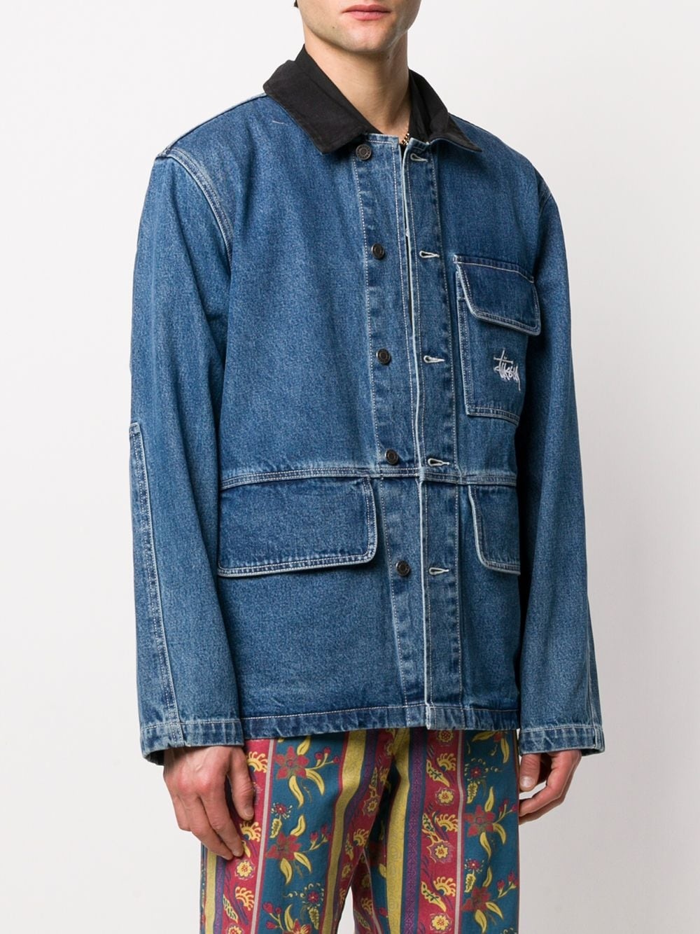 contrasting collar denim jacket - 3