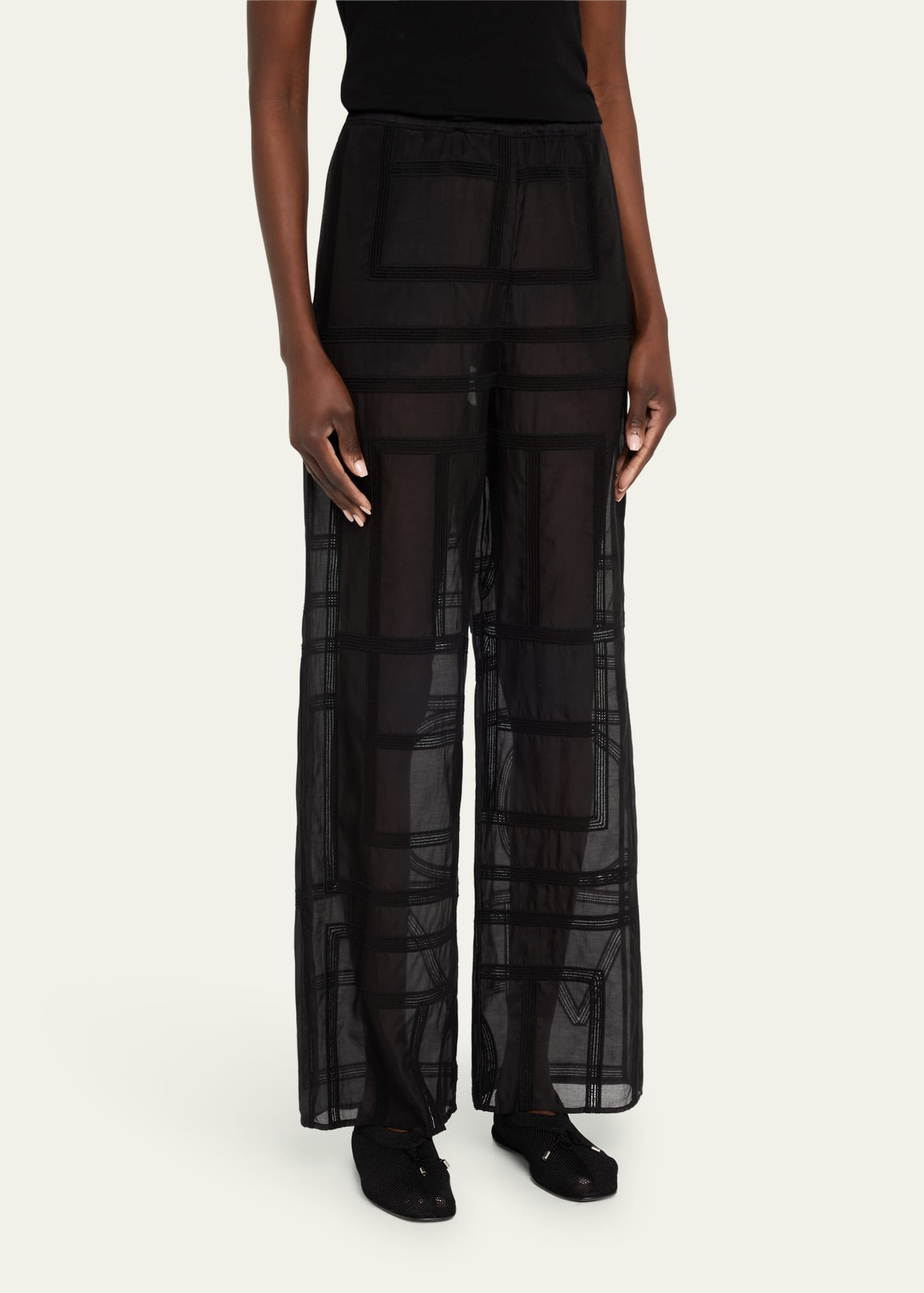 Monogram Crochet Straight-Leg Pajama Pants - 3
