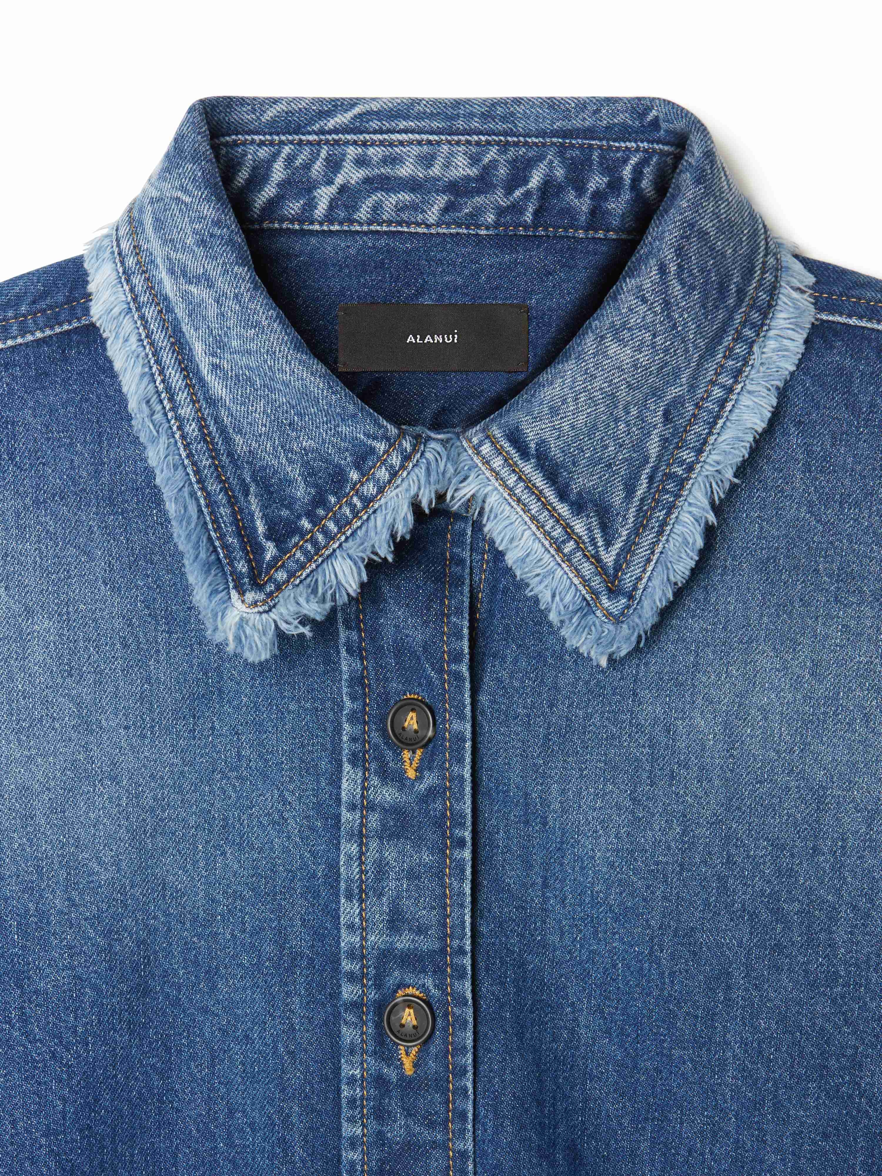 Fringed Cropped Denim Shirt - 7