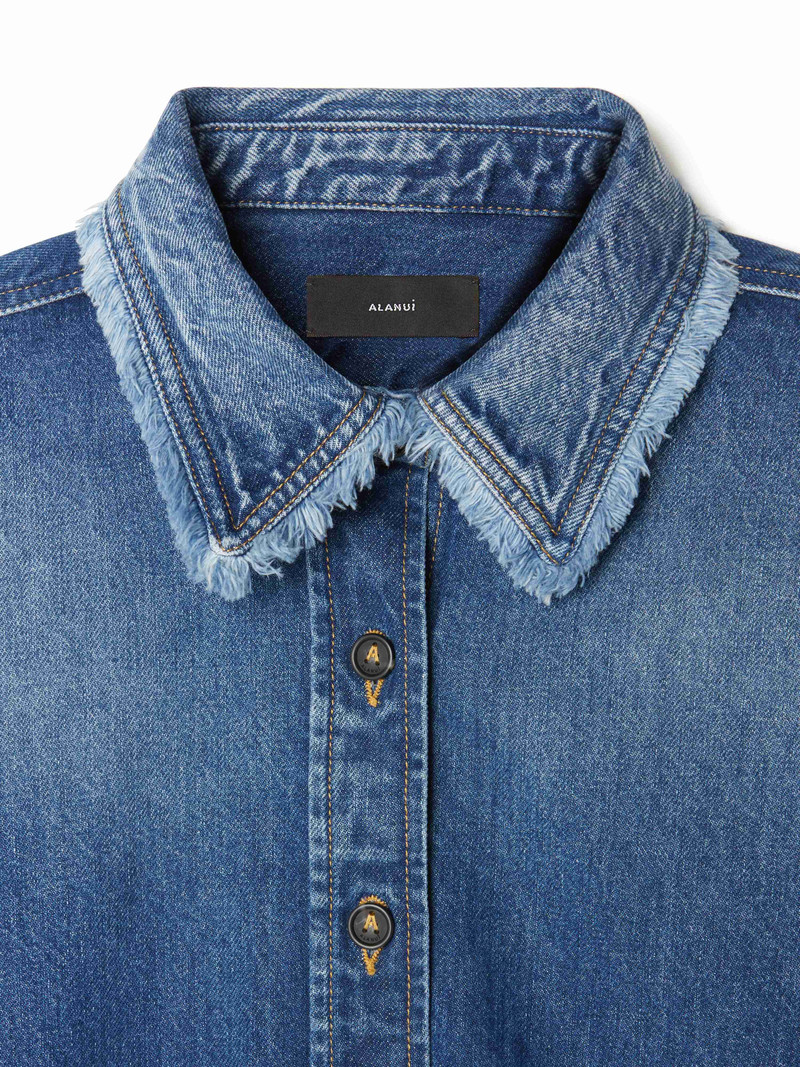 Fringed Cropped Denim Shirt 7