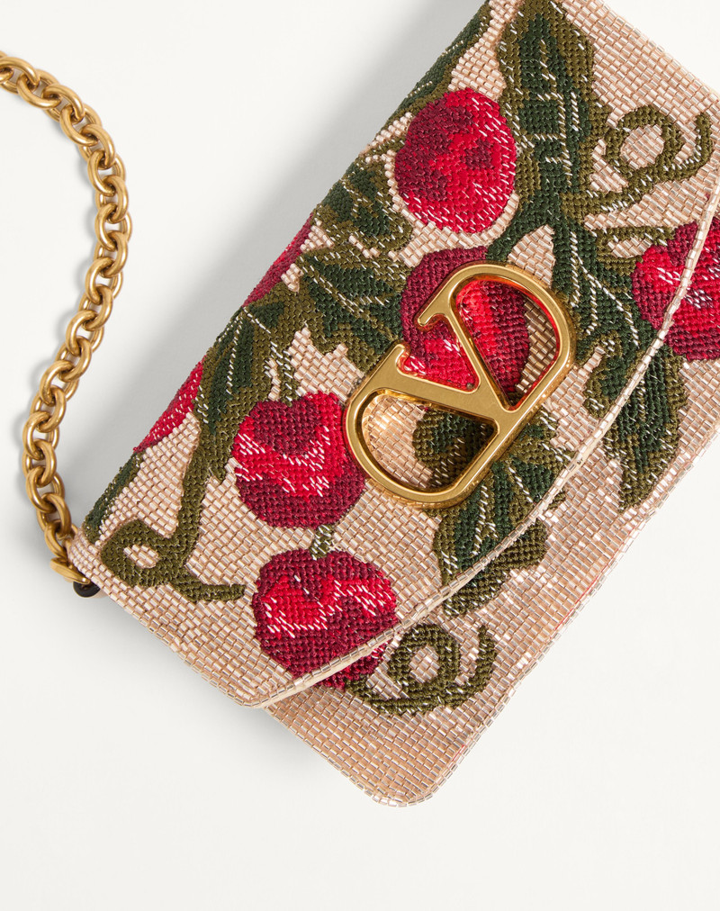 VALENTINO GARAVANI VAIN EMBROIDERED SHOULDER CLUTCH WITH CHERRYFIC PATTERN 8