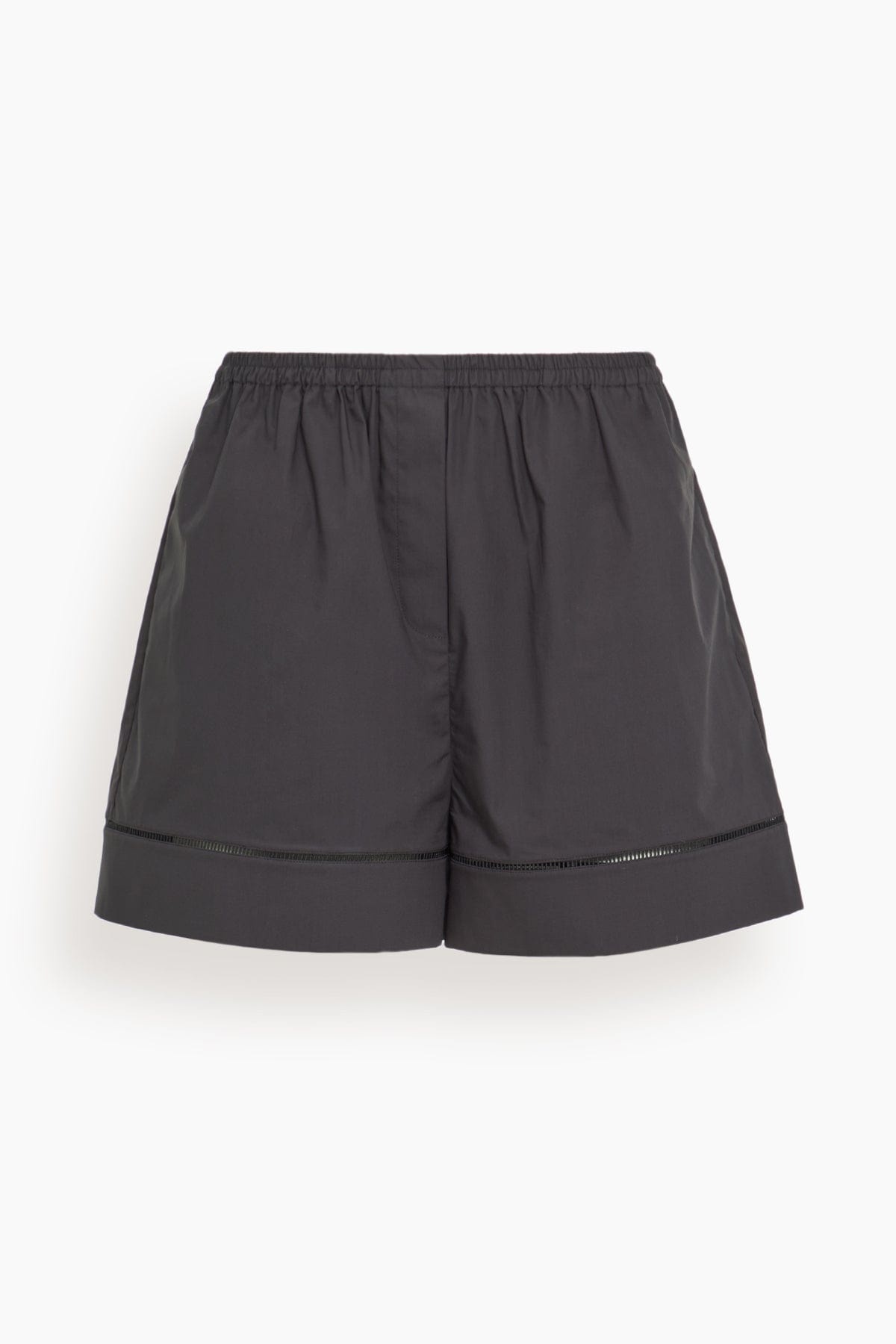 Ladder Embroidered Poplin Shorts in Black - 1