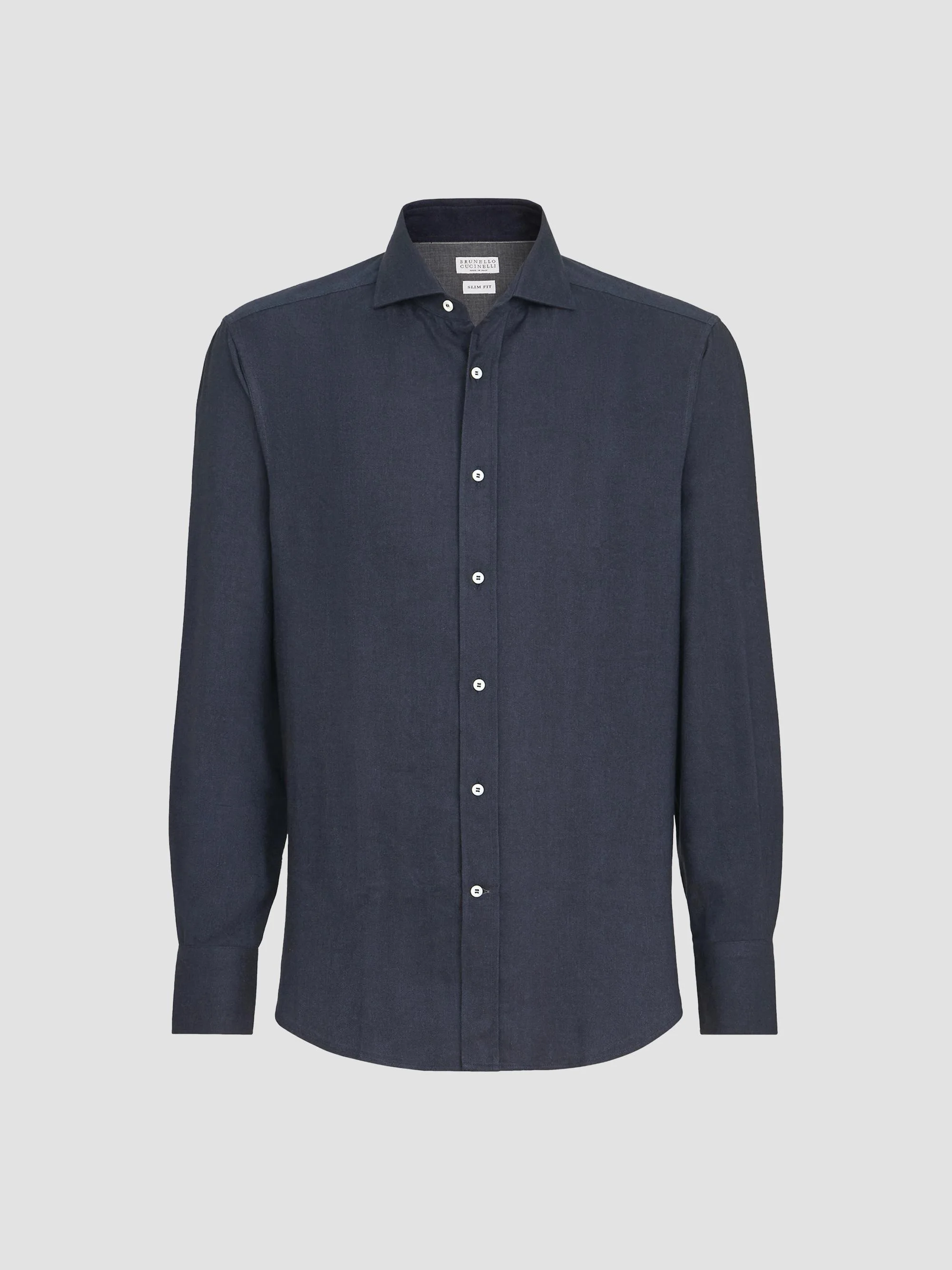 Men's Stretch Cotton Chevron Flannel Shirt with Spread Collar - Navy Blue - 1