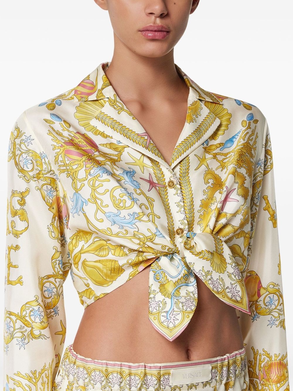 Underwater Barocco knotted cropped shirt - 5