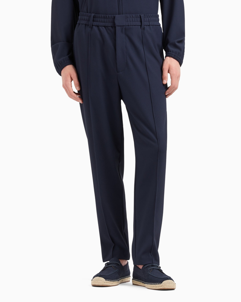 EMPORIO ARMANI CANNETÉ-EFFECT STRETCH NYLON TROUSERS WITH RIBS outlook