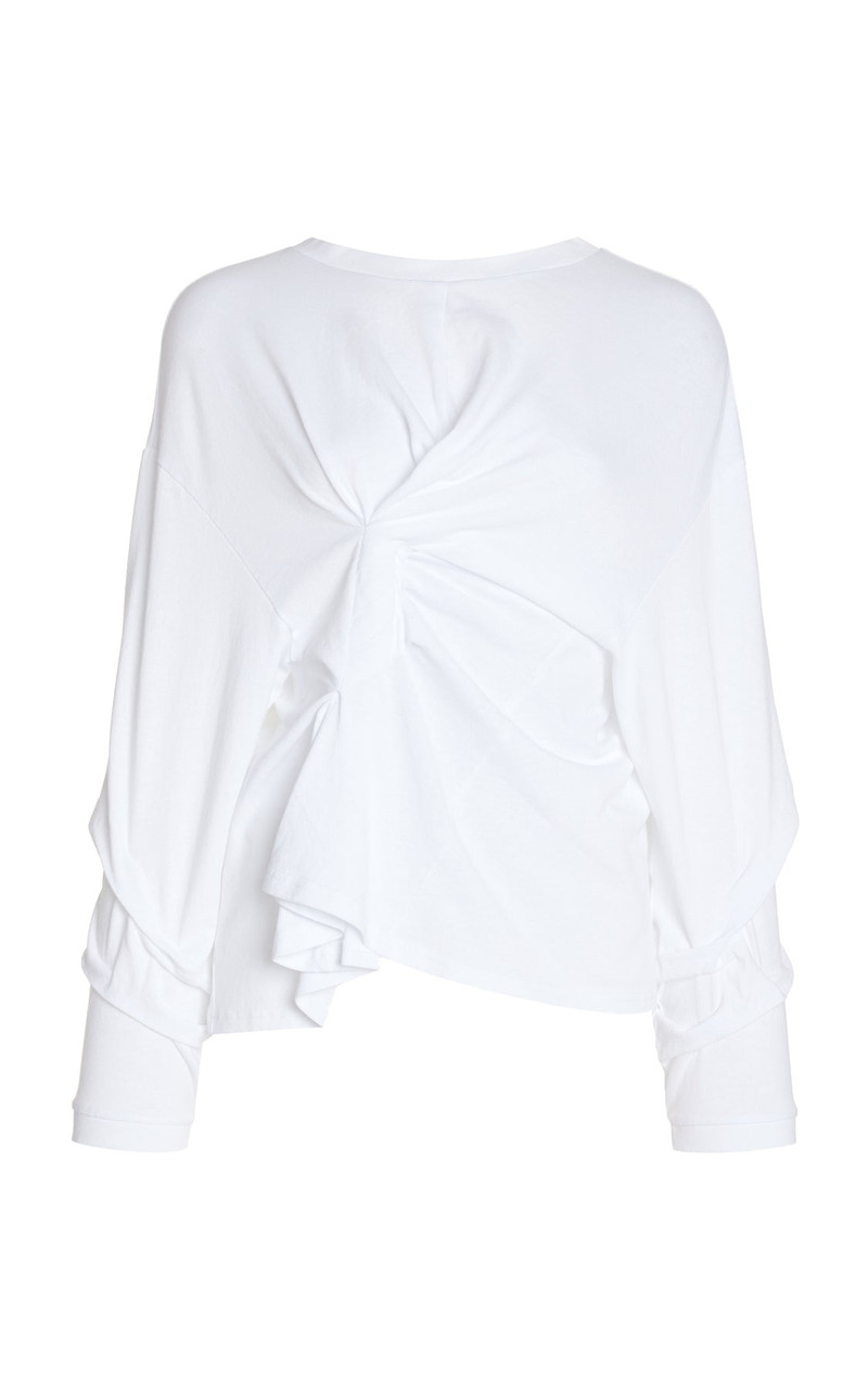 LONG SLEEVE KNOTTED JERSEY TOP WHITE 5