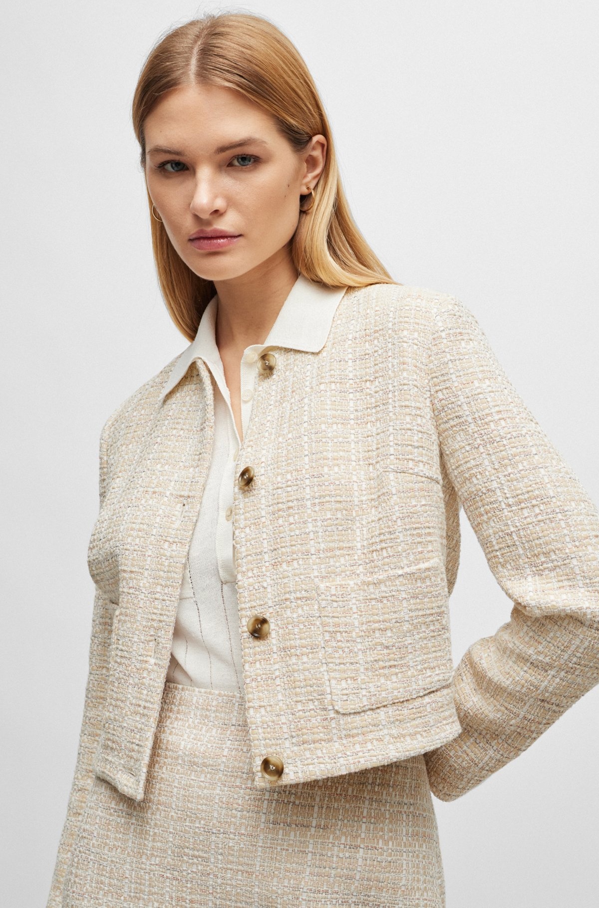 COLLARLESS REGULAR-FIT JACKET IN MELANGE TWEED - 6