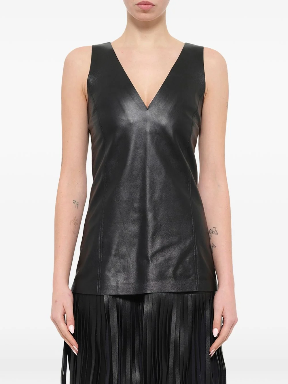 fringe-trim leather mini dress - 1