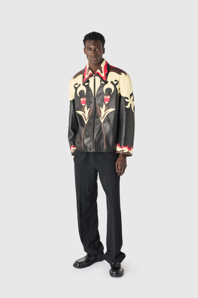 LEATHER BLOUSON WITH FLORAL PATCHES 3