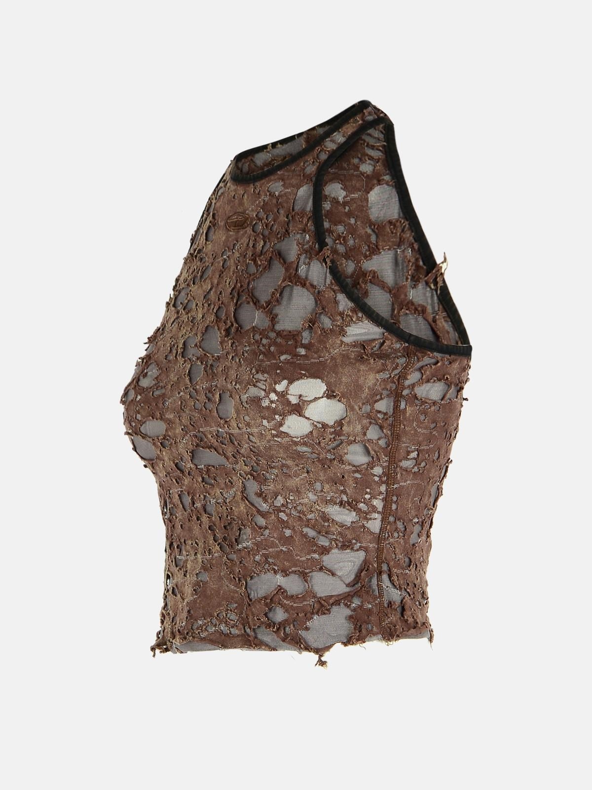 BROWN COTTON BLEND TANK TOP - 2
