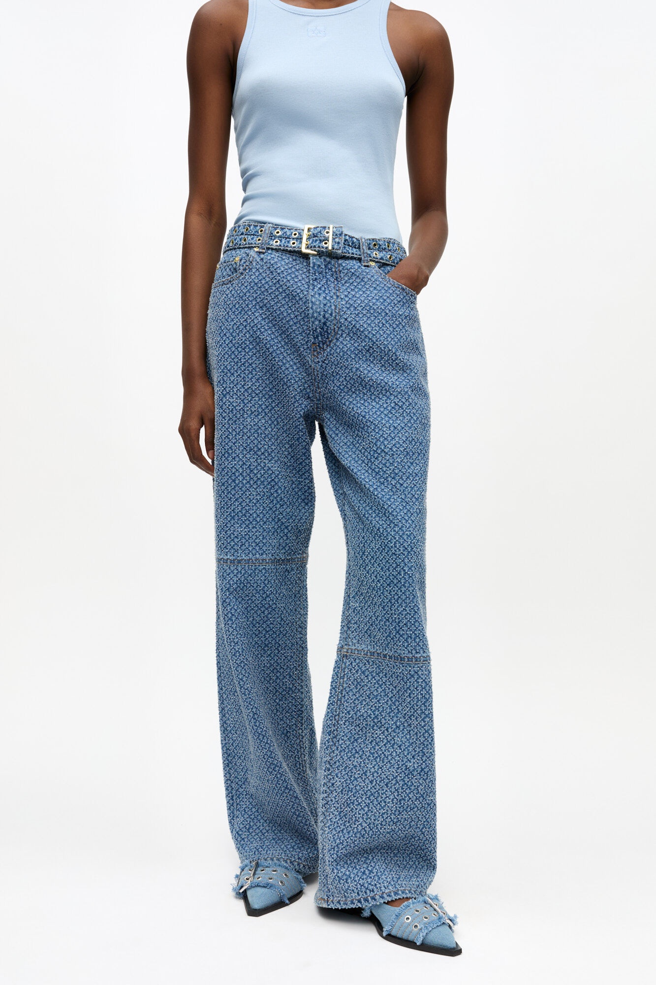 BLUE FLUFFY DENIM IZEY BELT JEANS - 3