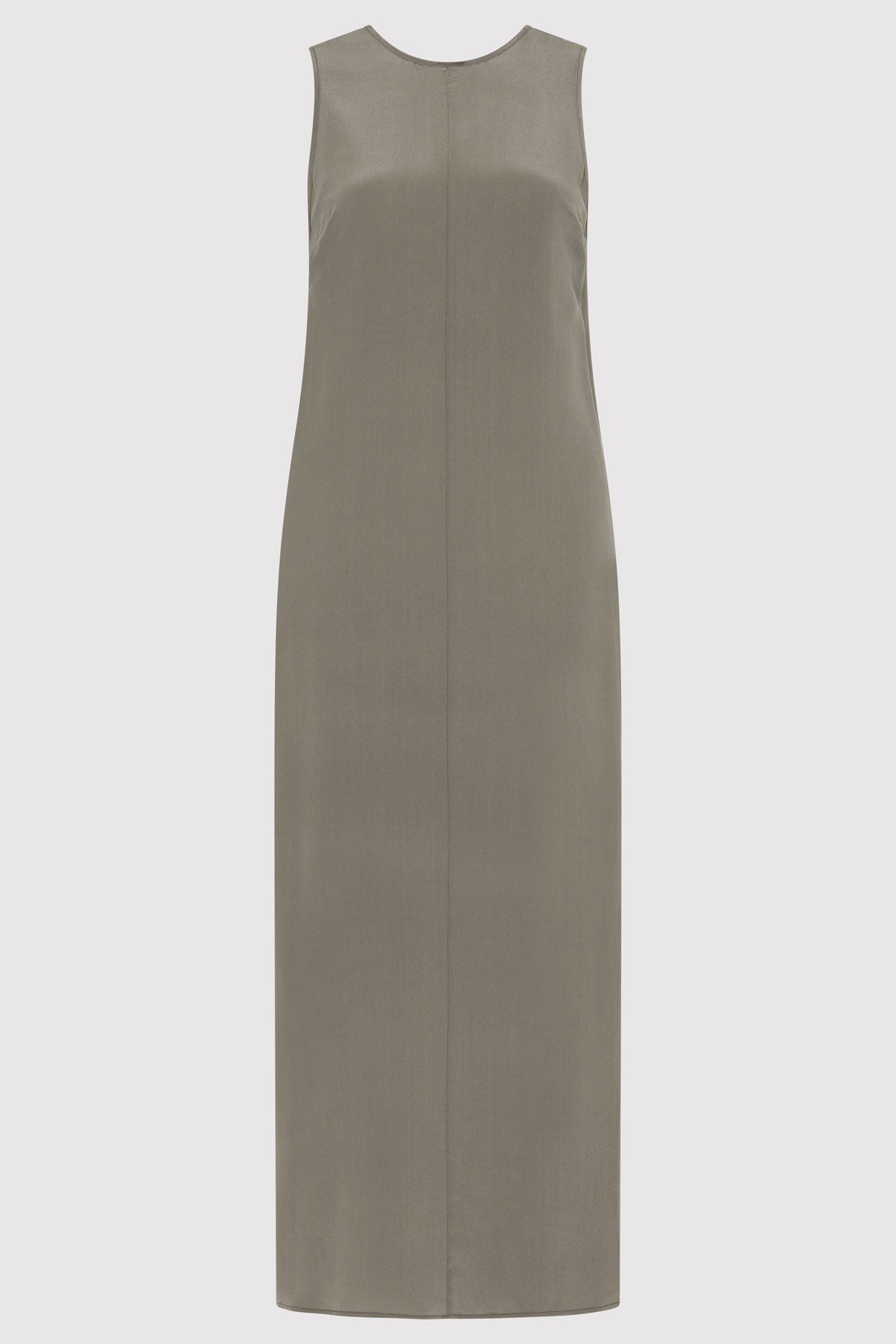 Drawstring Silk Dress - Smokey Olive - 1