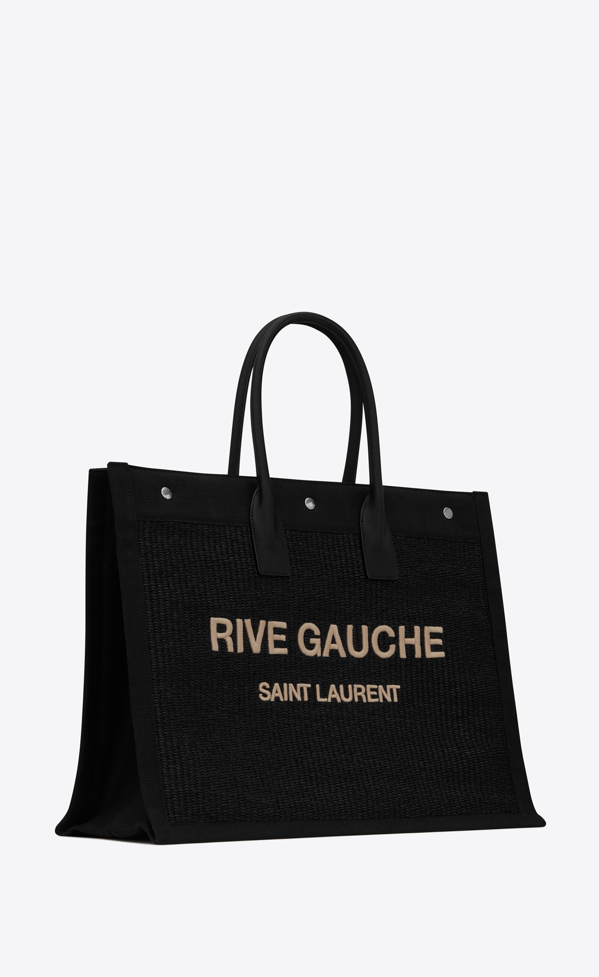 rive gauche large tote bag in embroidered raffia and leather - 4