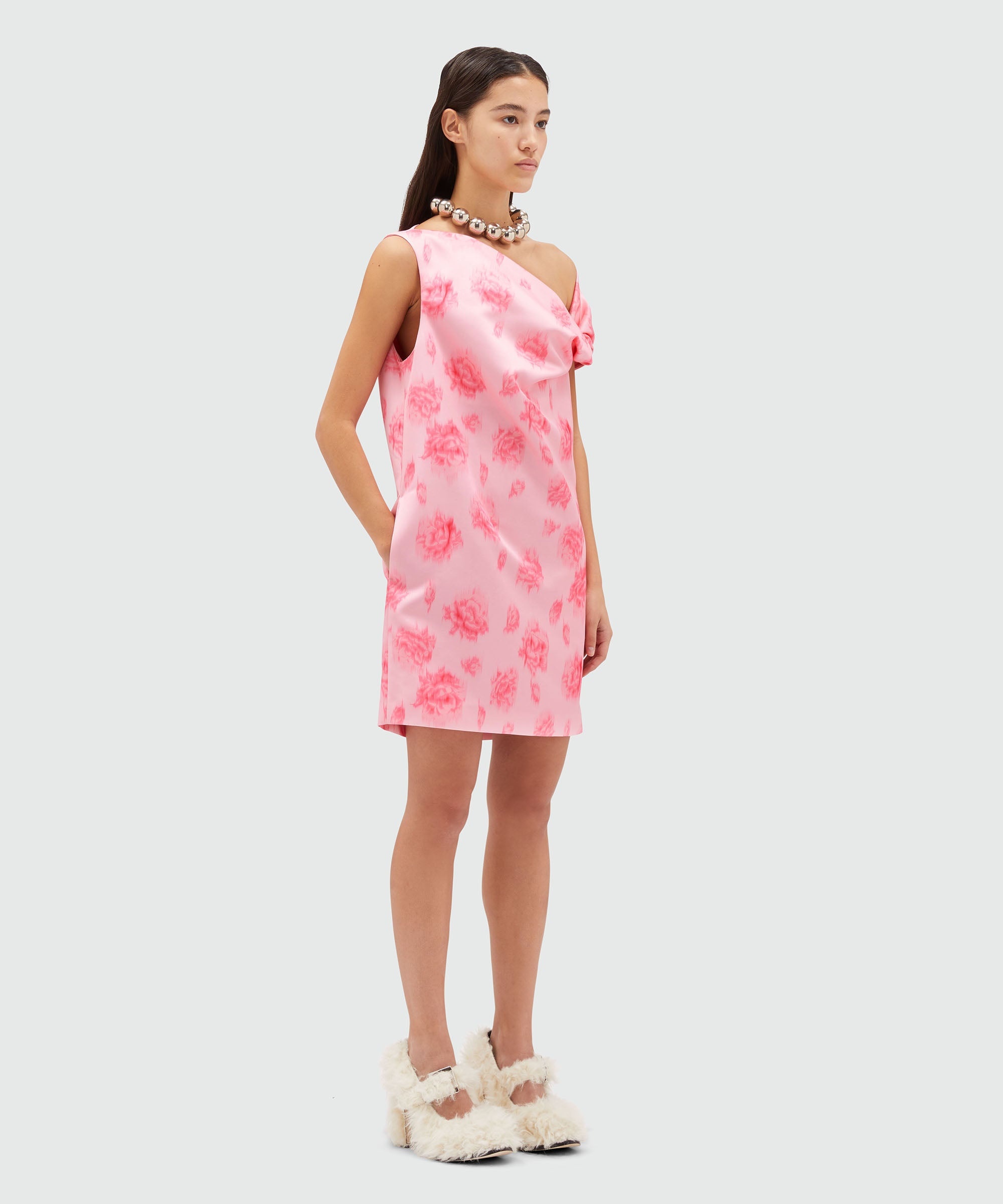 Duchesse short sleeveless dress with rose print - 4