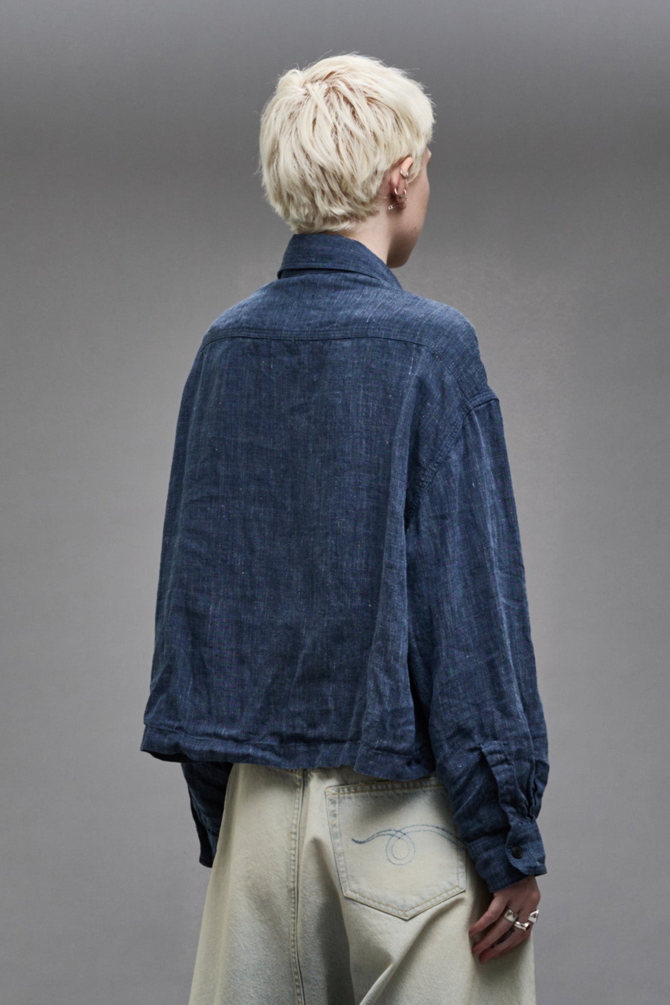 CROPPED BELLOW POCKET SHIRT - INDIGO BLUE - 5