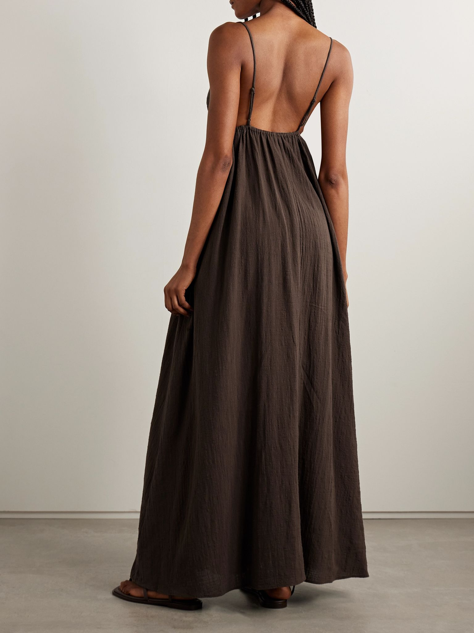 Hanna cotton-gauze maxi dress Dark brown - 3