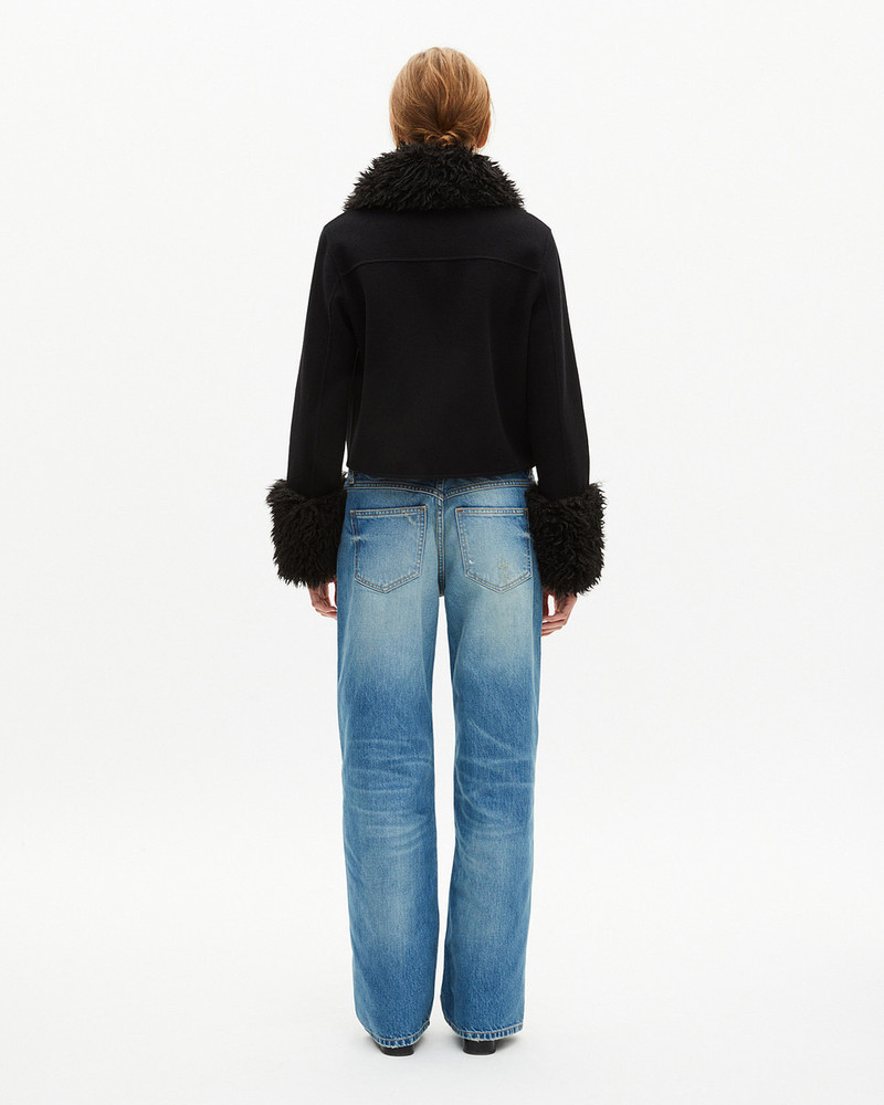SHORT BLACK WOOL JACKET WITH SHERPA COLLAR 3