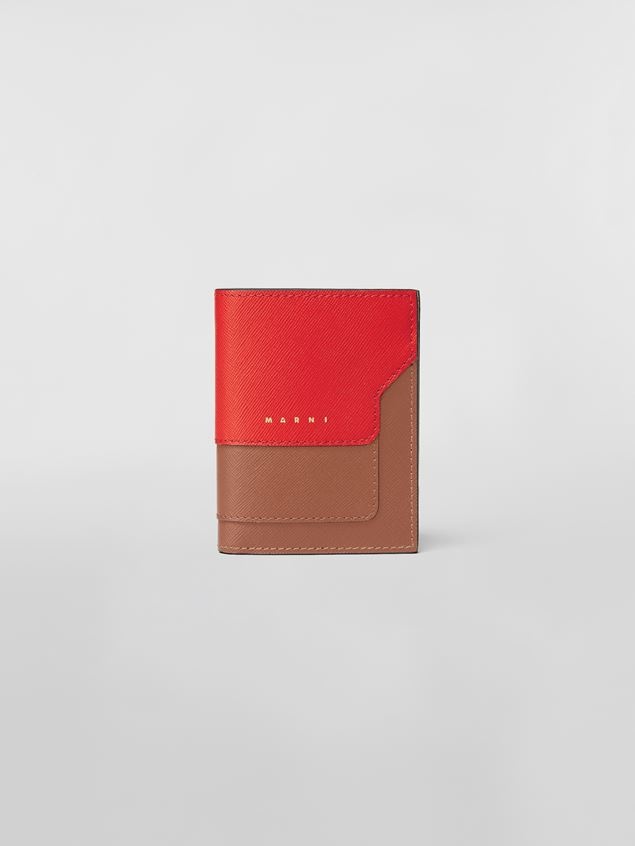 SAFFIANO LEATHER BI-FOLD TRI-COLOURED WALLET WHITE BROWN AND RED - 1
