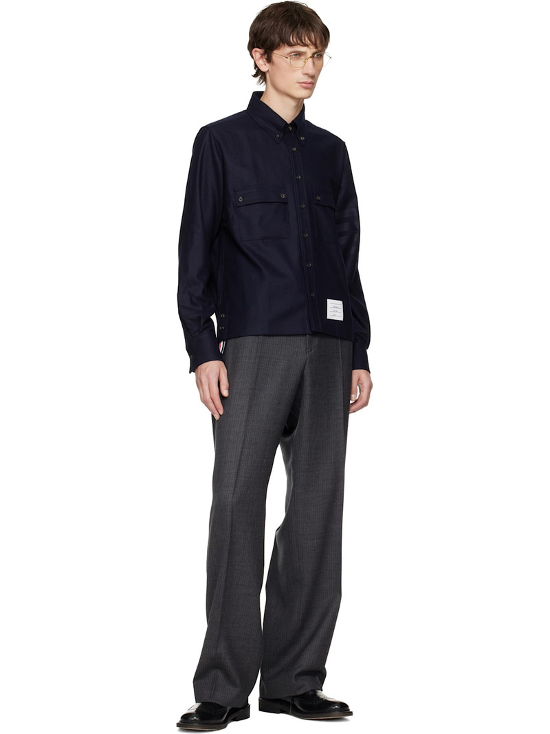 Thom Browne Navy 4-Bar Flannel Utility Shirt outlook