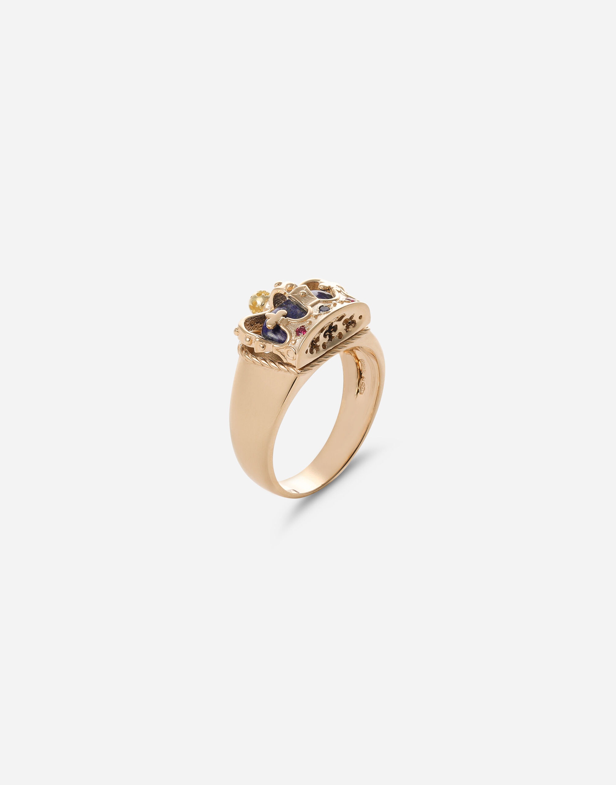 Crown yellow gold ring with lapislazzuli on the inside - 3