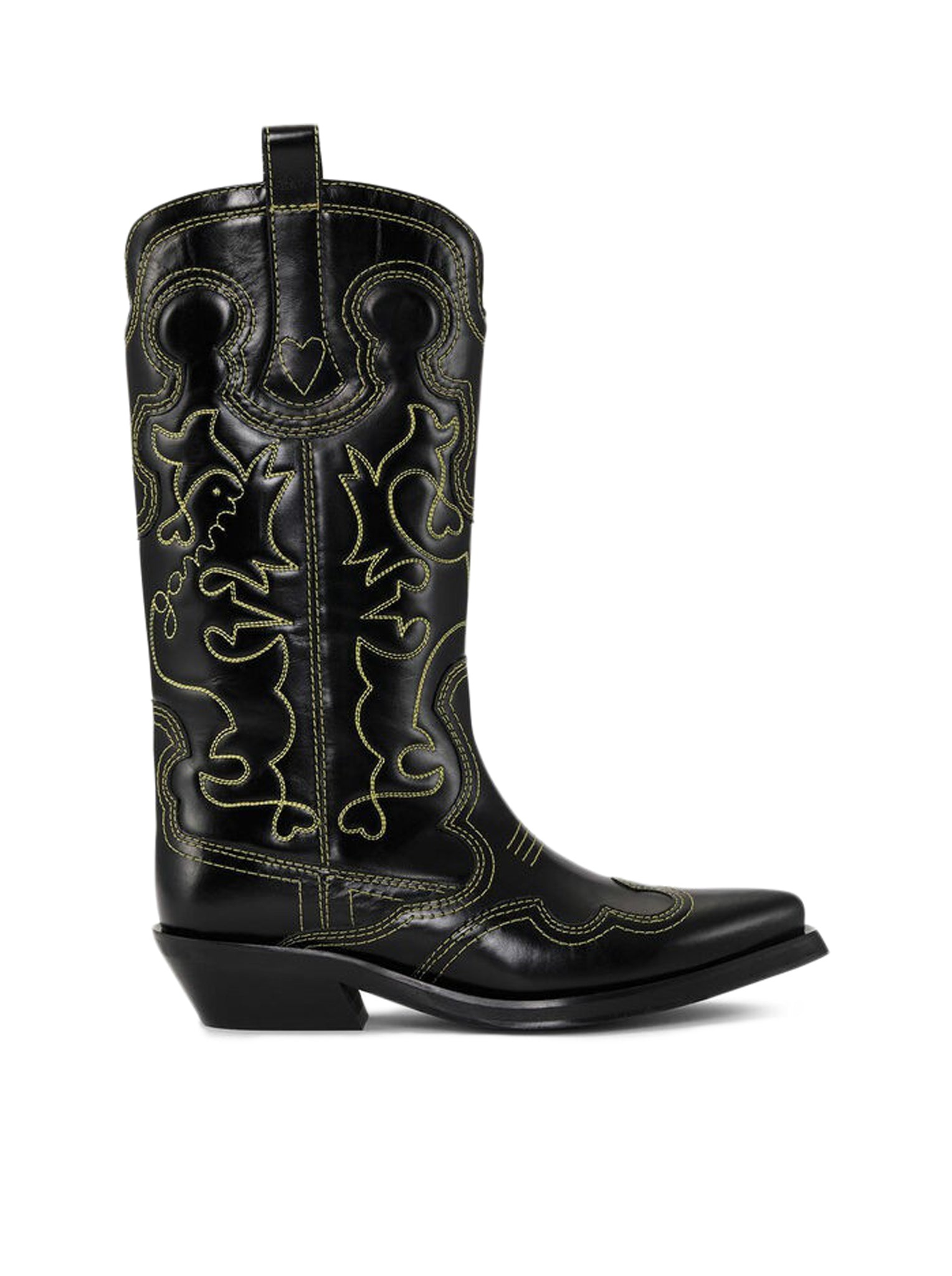 BLACK/YELLOW MID SHAFT EMBROIDERED WESTERN BOOTS - 1