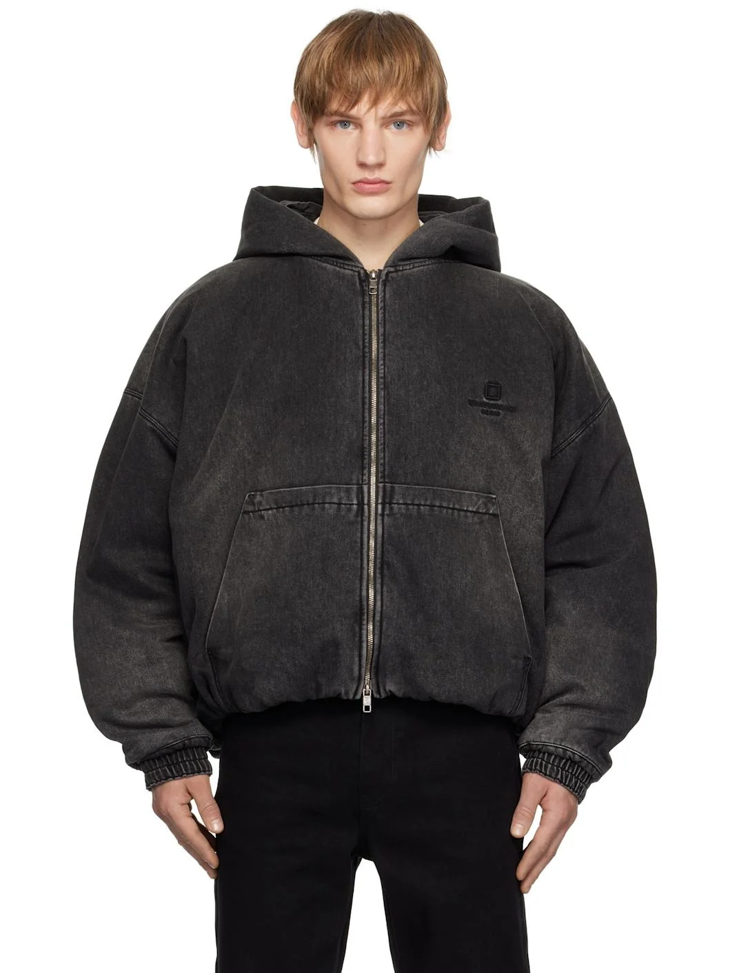 Wooyoungmi Gray Denim Hooded Jacket | REVERSIBLE