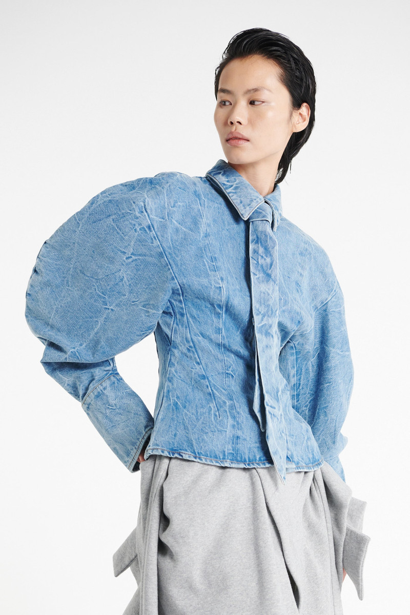 PUFF SLEEVE SHIRT INDIGO ACID WASH 7