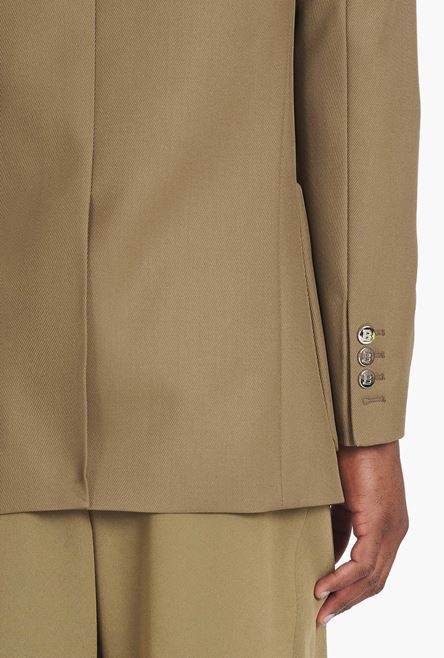Taupe twill blazer with double-breasted silver-tone buttoned fastening - 6