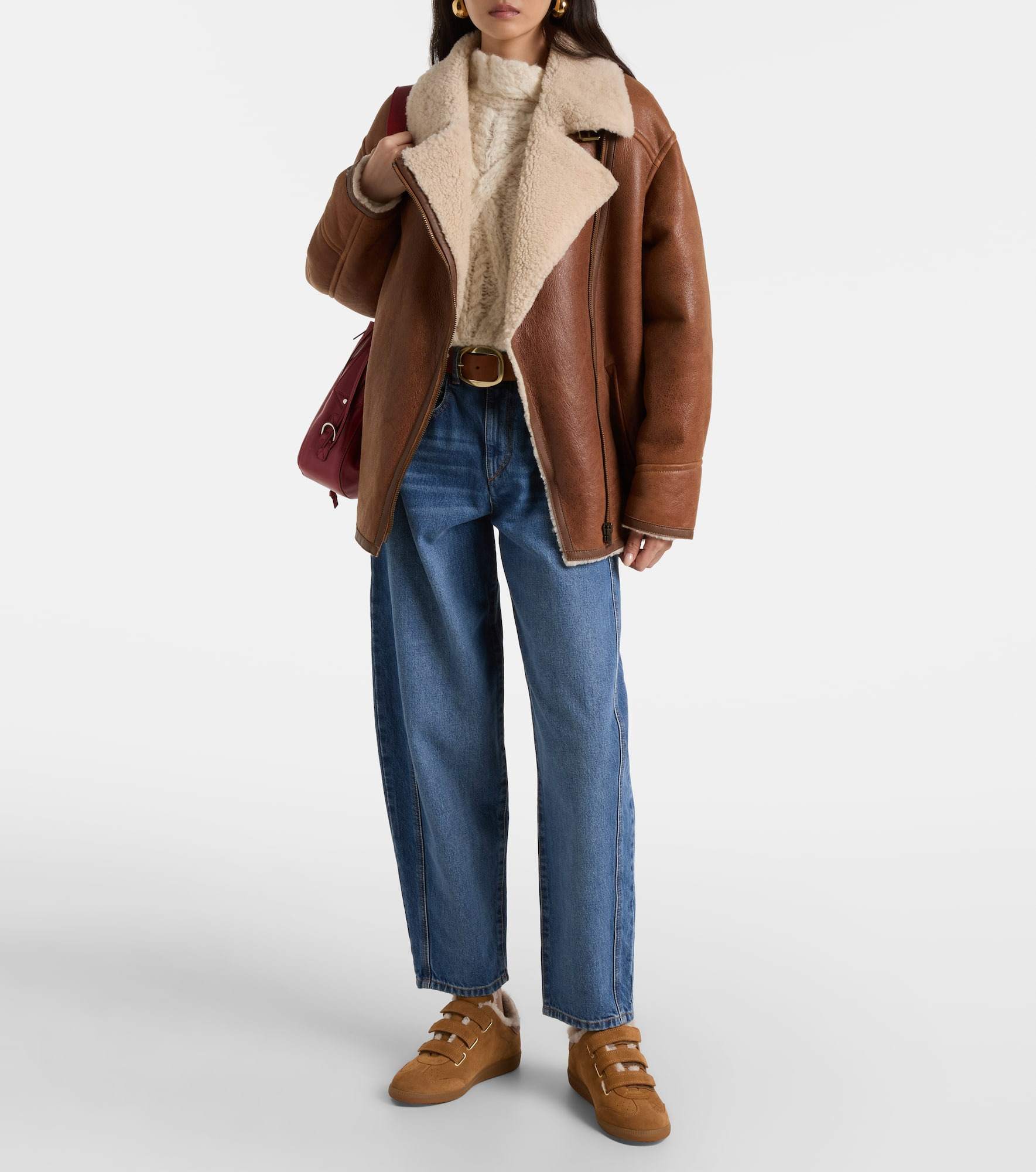 Beth shearling-trimmed suede sneakers - 3