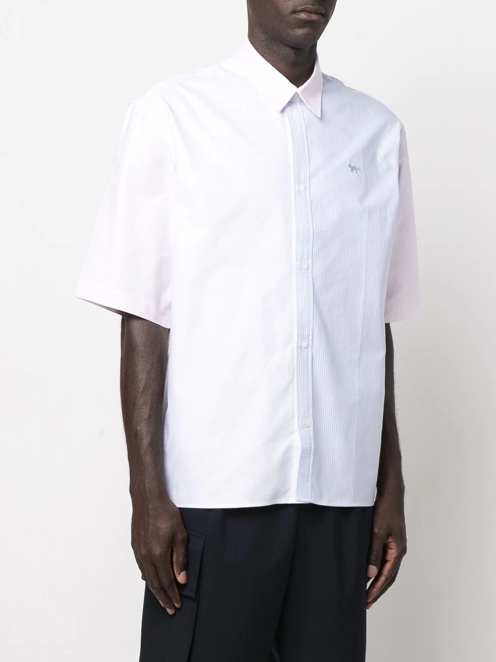 contrast-panel short-sleeved shirt - 3