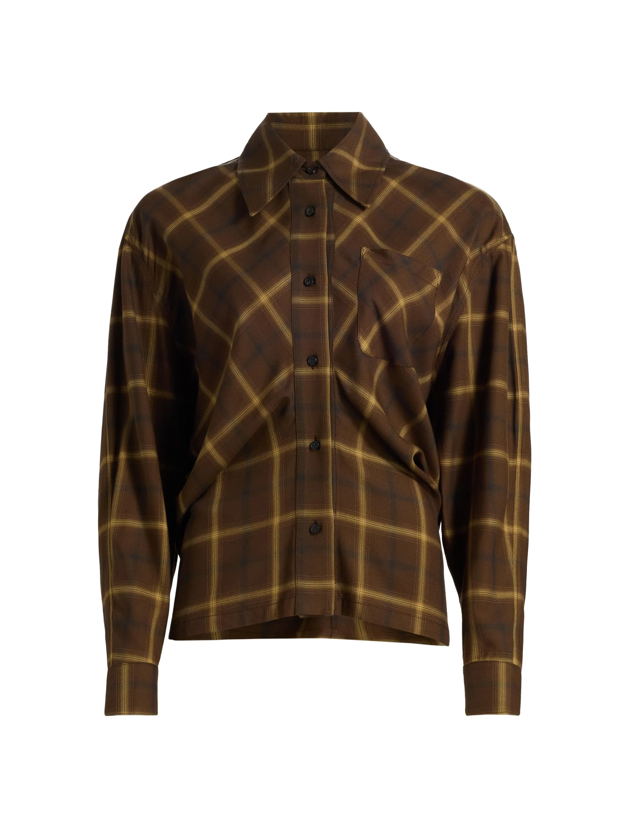 Women's Check Plaid Banana-Sleeve Shirt - Chocolate - 1