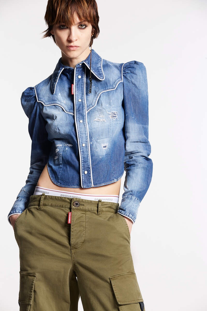 MEDIUM BROKEN WASH COWBOY DENIM SHIRT - 1
