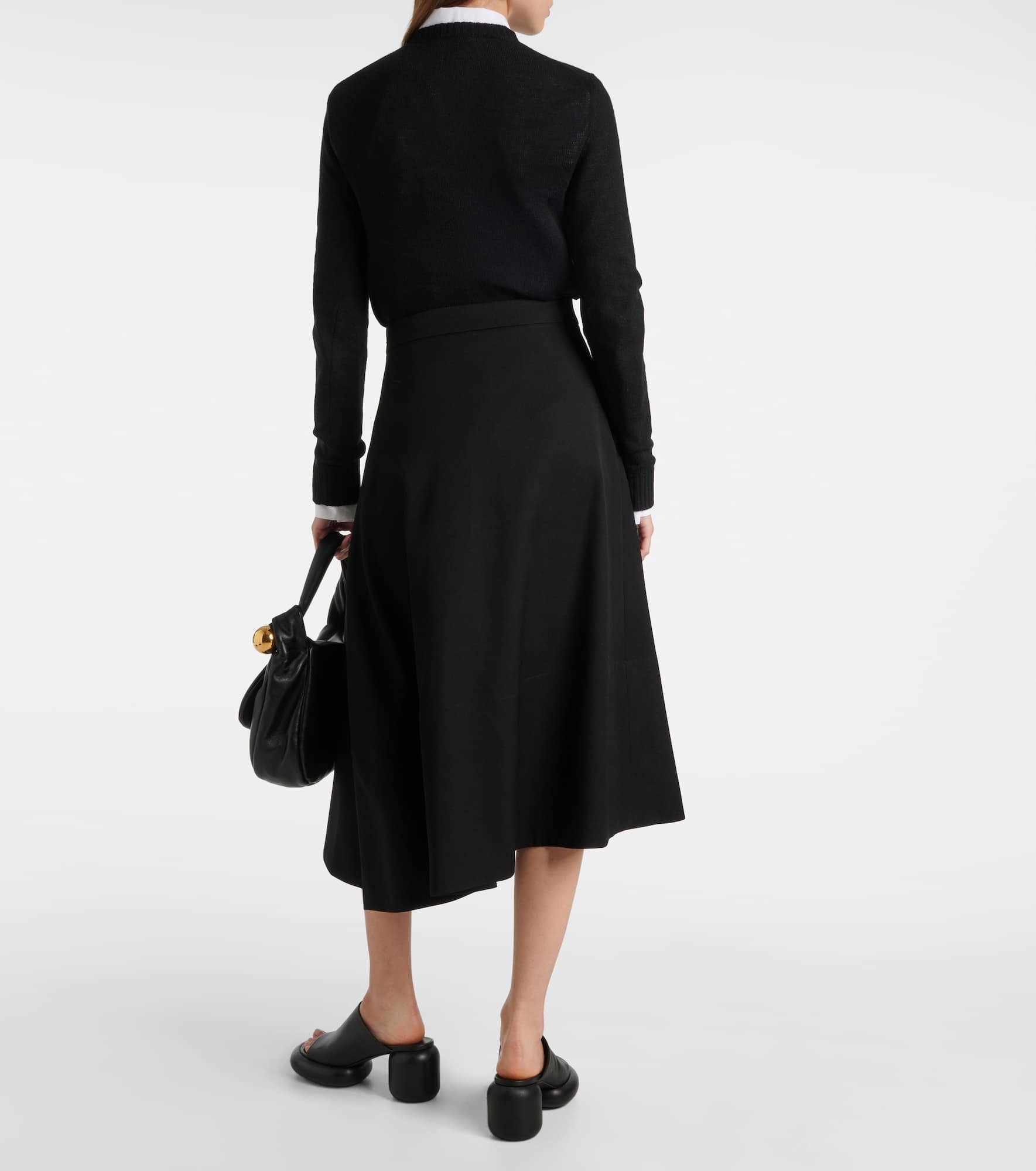 Asymmetric virgin wool midi skirt - 3