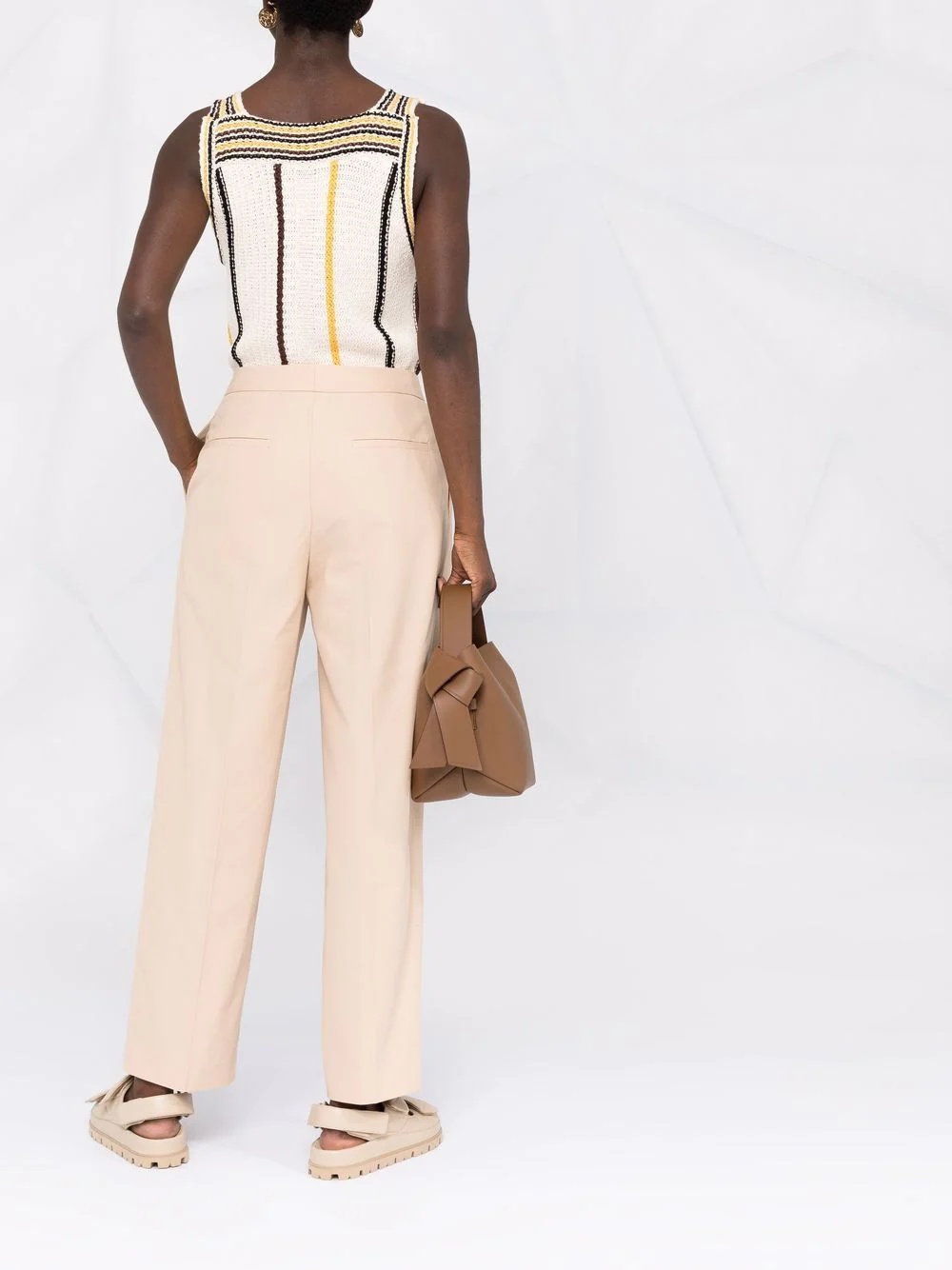 high-waisted cotton trousers - 6