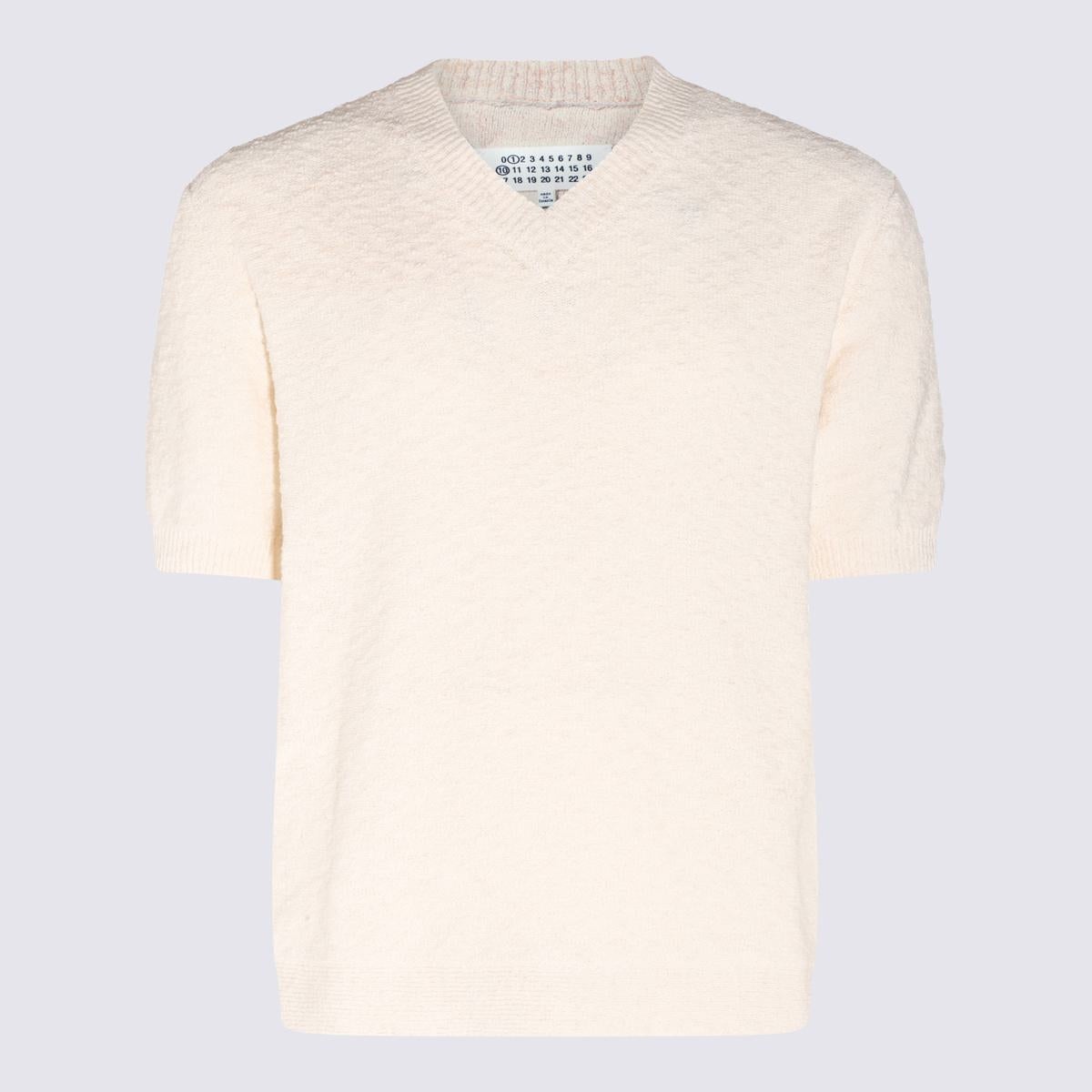 MAISON MARGIELA OFF WHITE COTTON TEXTURED T-SHIRT - 1