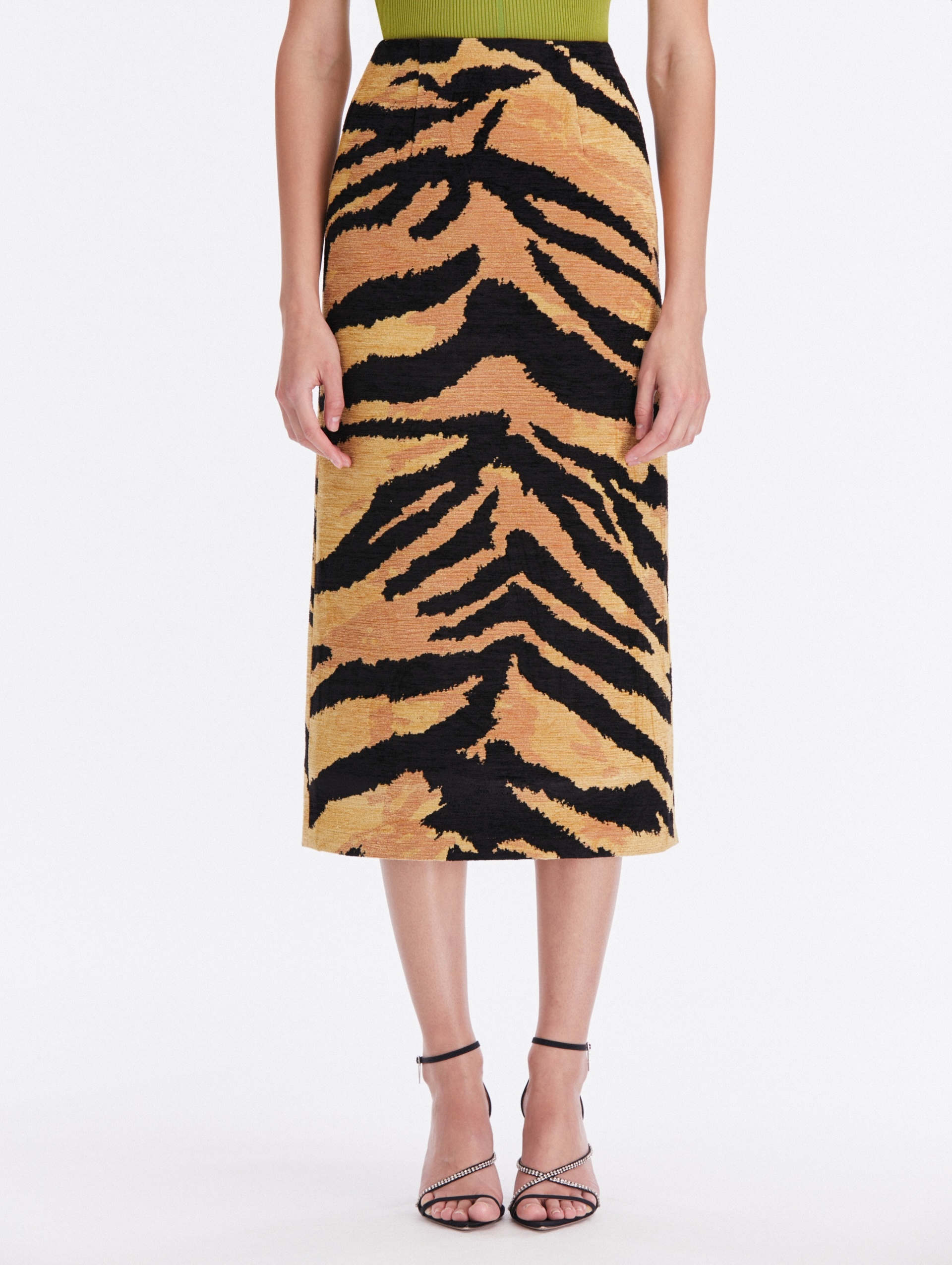 CHENILLE TIGER JACQUARD PENCIL SKIRT - 2